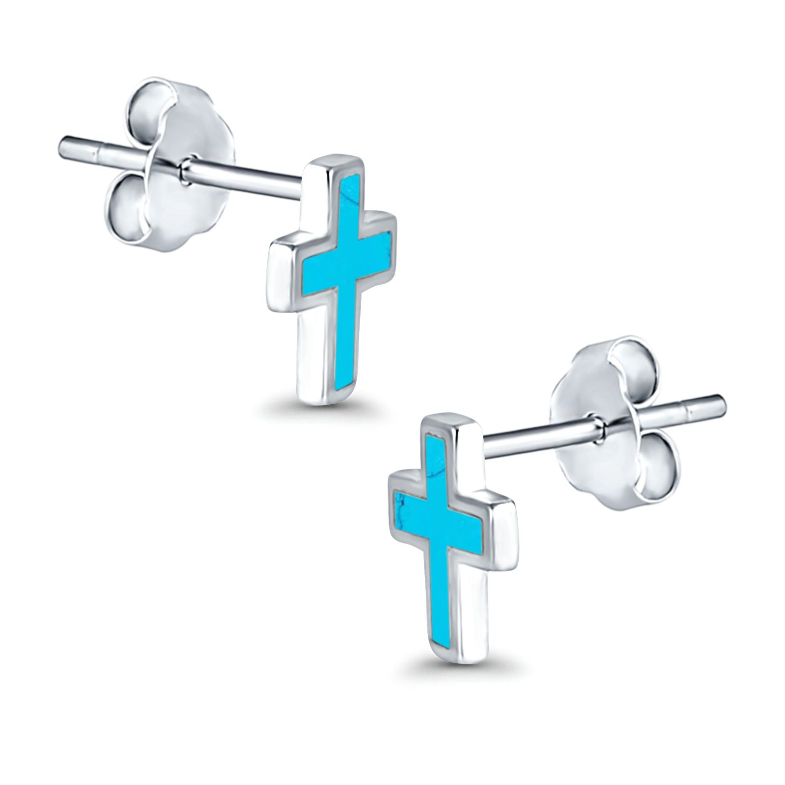 Cross Stud Earrings Lab Created Opal 925 Sterling Silver (14mm)