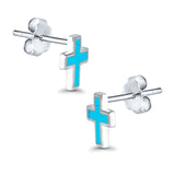 Cross Stud Earrings Lab Created Opal 925 Sterling Silver (14mm)