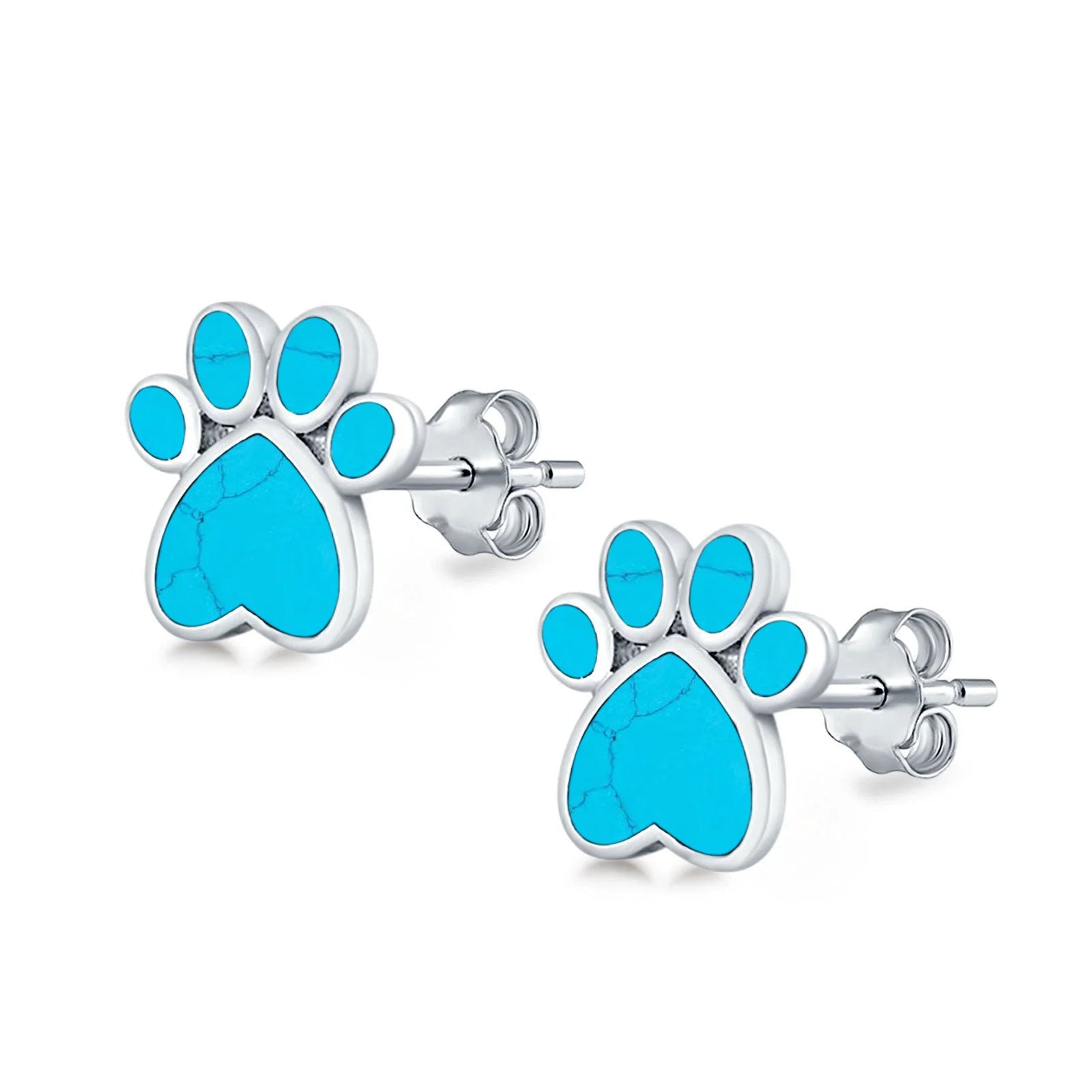Paw Prints Stud Earrings Lab Created Opal 925 Sterling Silver (10mm)