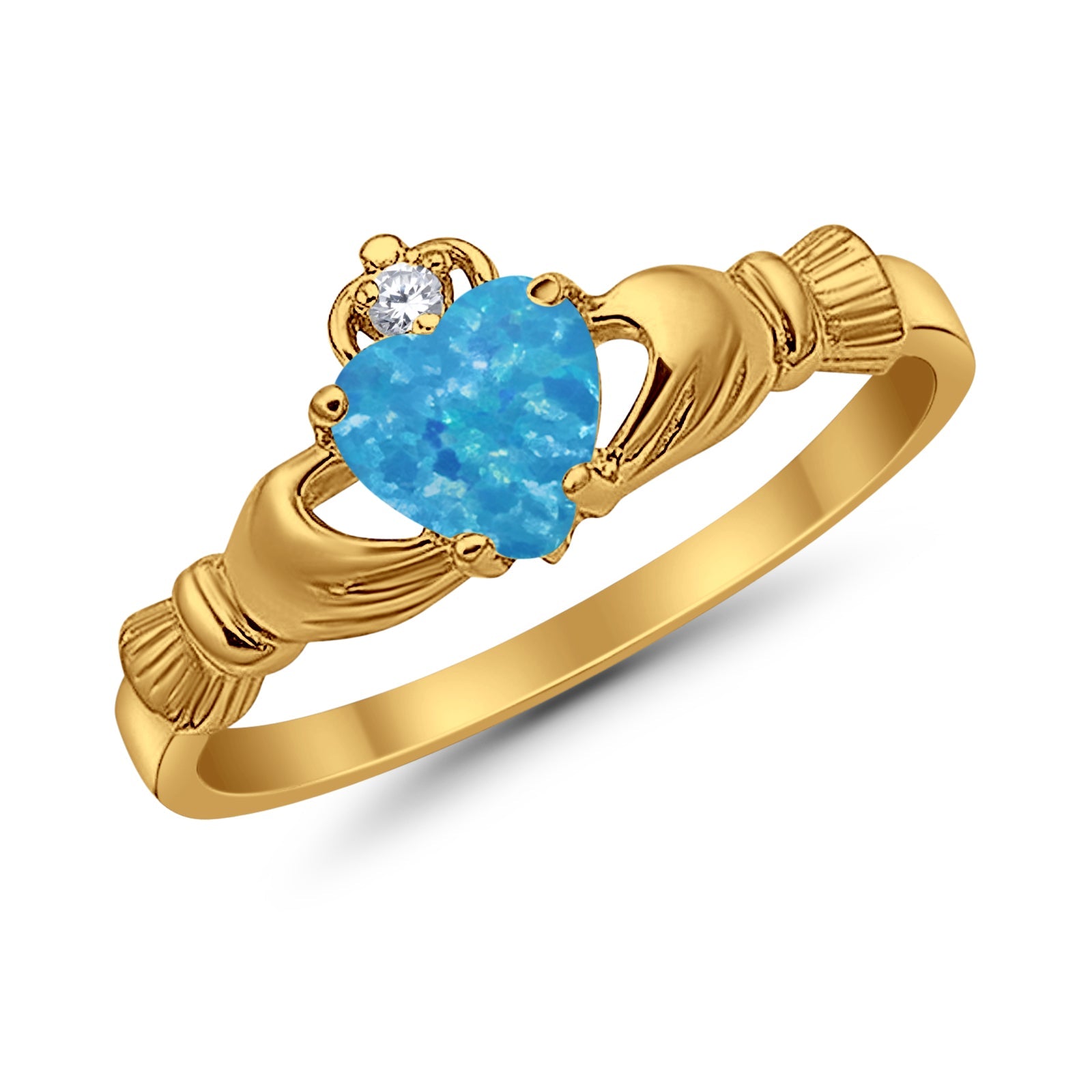 Heart Shape Simulated Cubic Zirconia Claddagh Wedding Ring 925 Sterling Silver