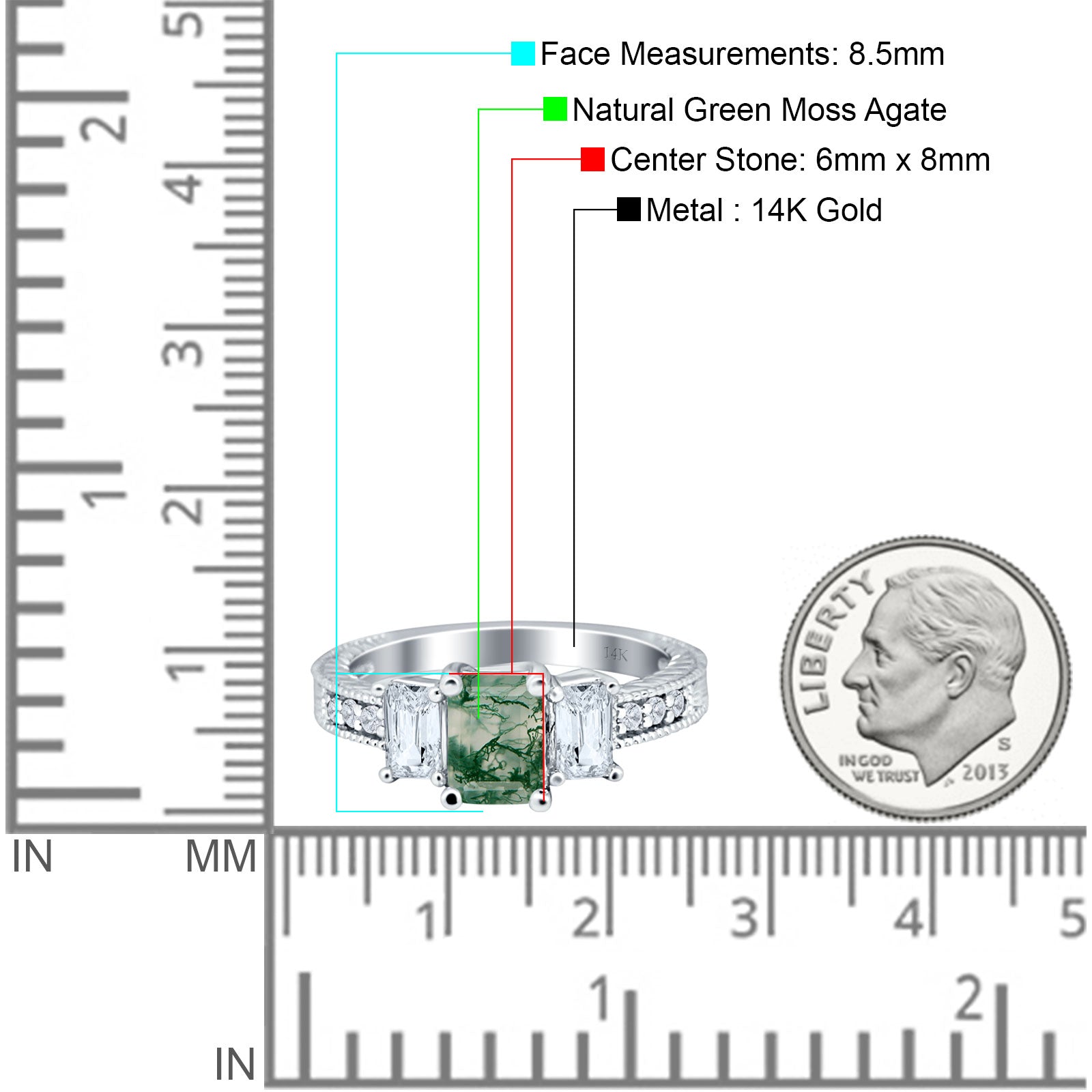 Three Stone Emerald Cut Gold Ring
