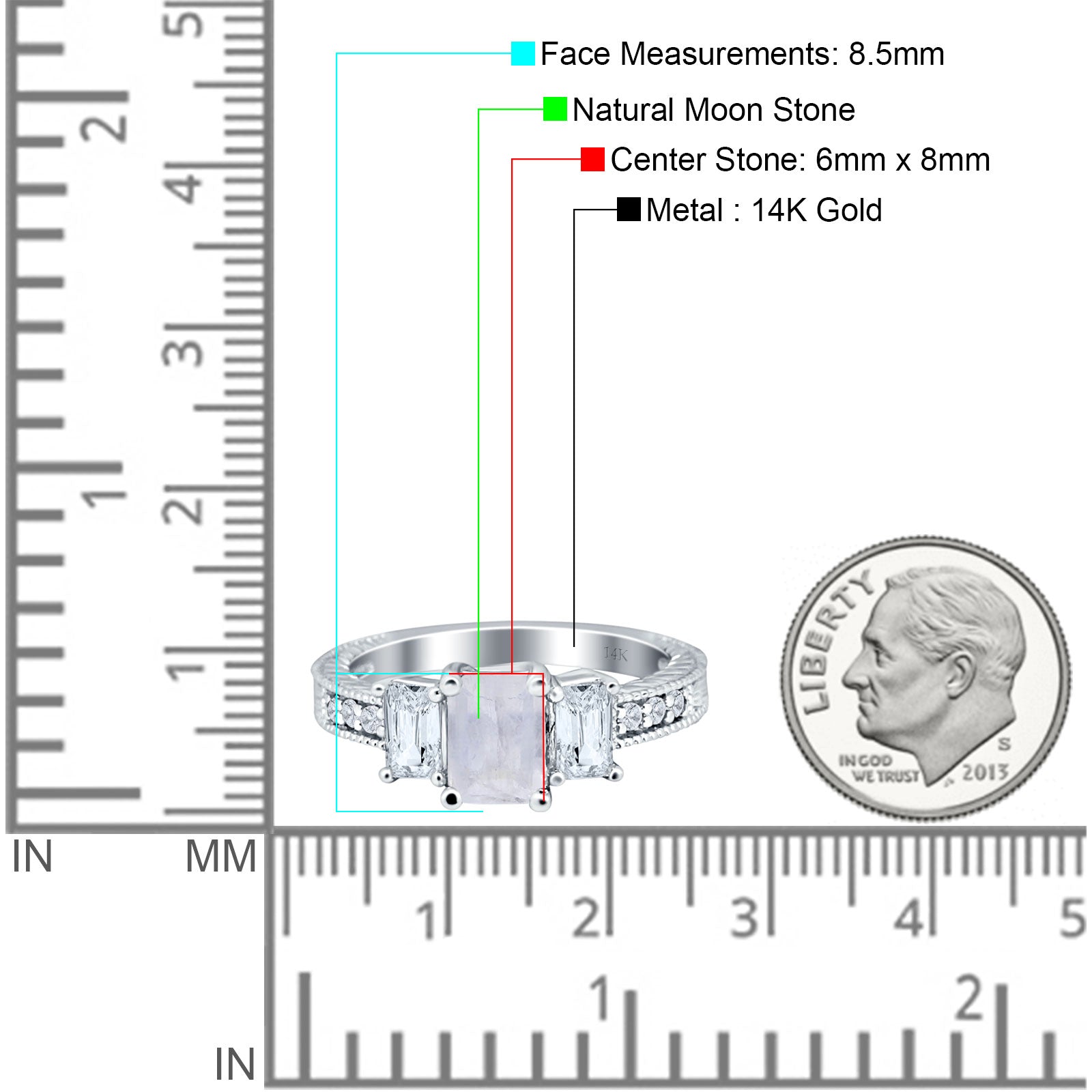 Three Stone Emerald Cut Gold Ring