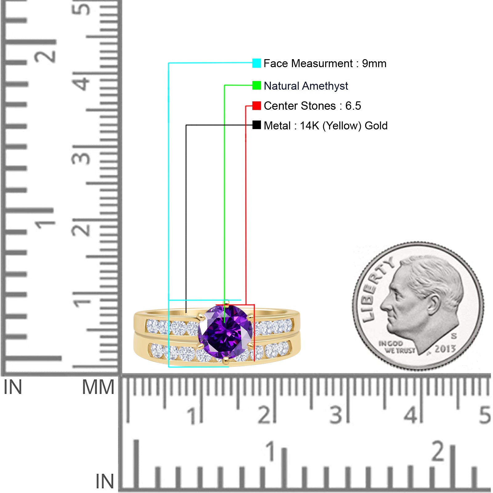 Two Piece Round Natural Amethyst Cathedral Ring