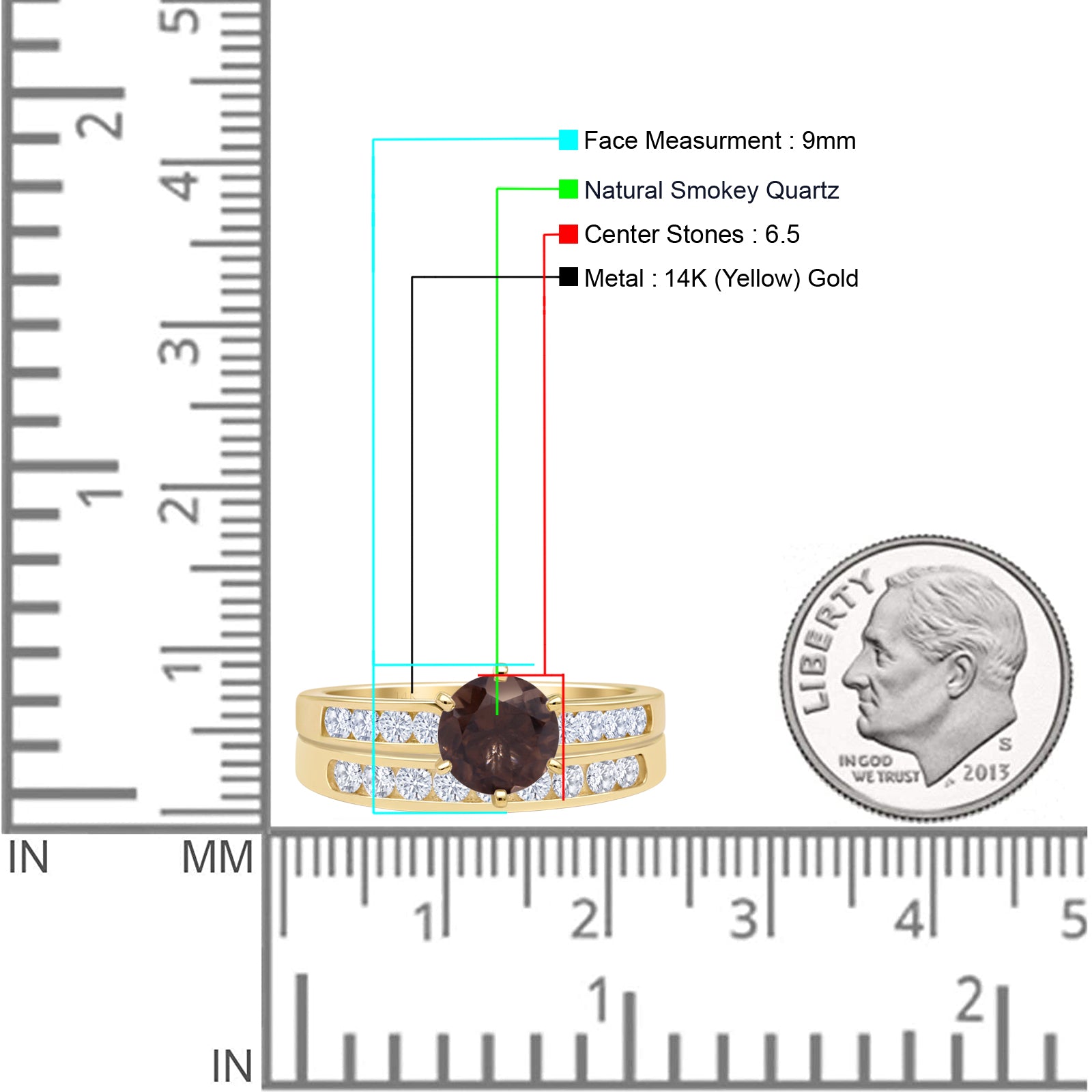 Two Piece Round Natural Chocolate Smoky Quartz Cathedral Ring