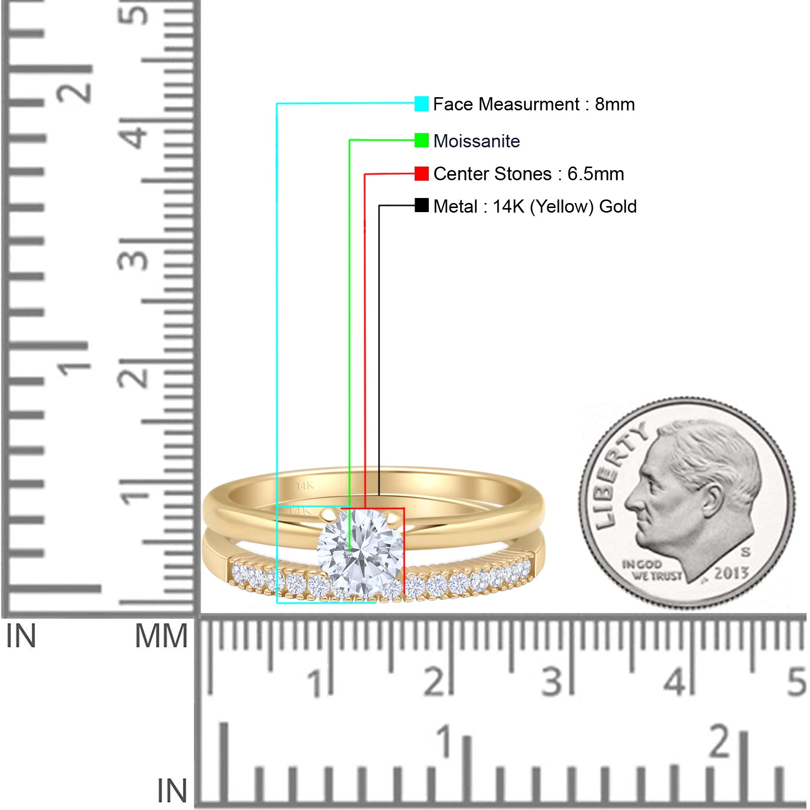 Two Piece Round Solitaire Bridal Gold Ring