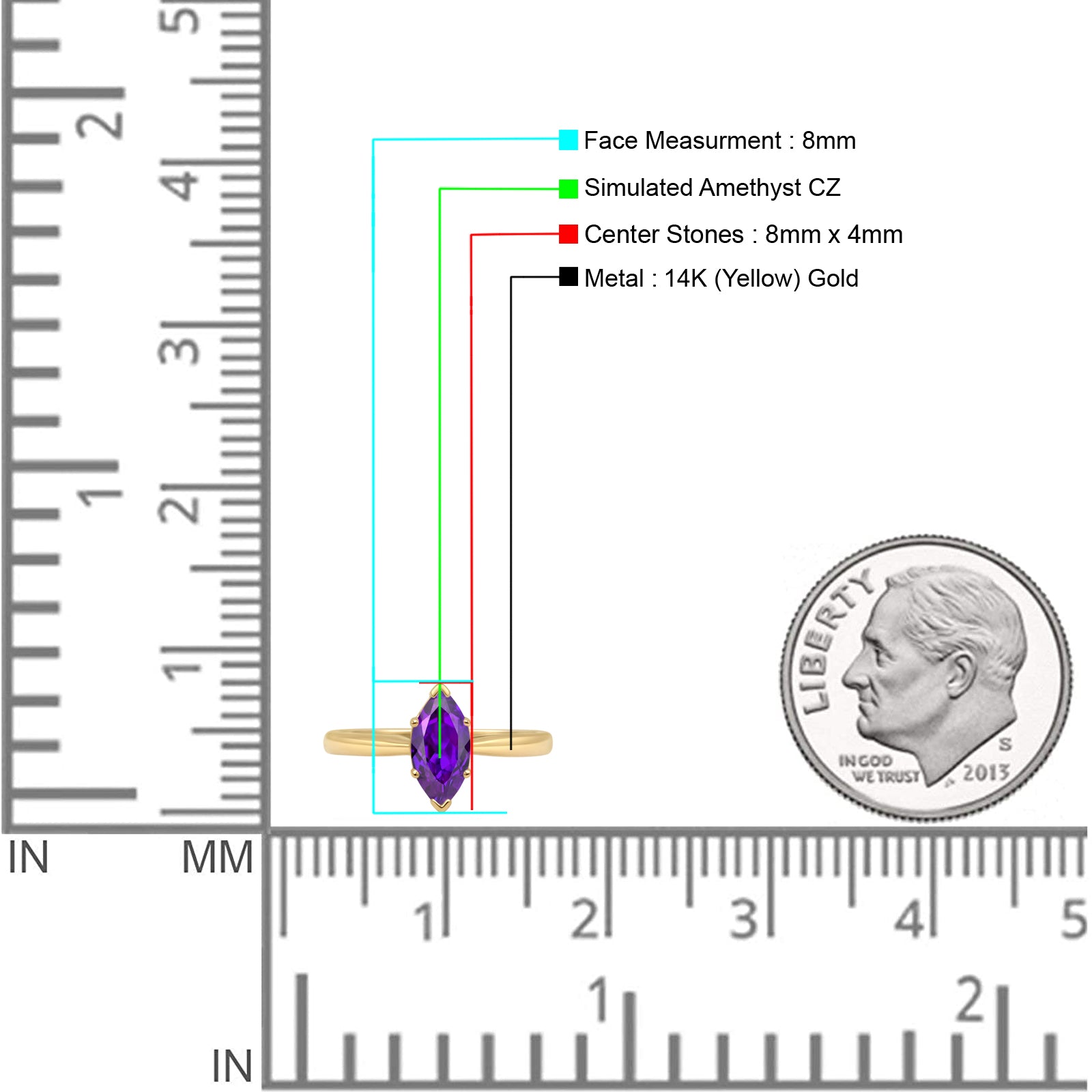 Marquise Amethyst CZ Solitaire Gold Ring