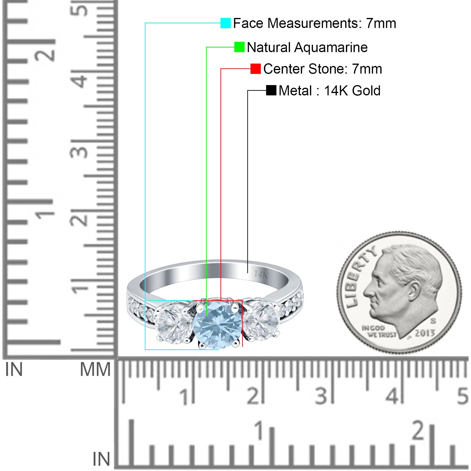 Three Stone Round Gold Ring