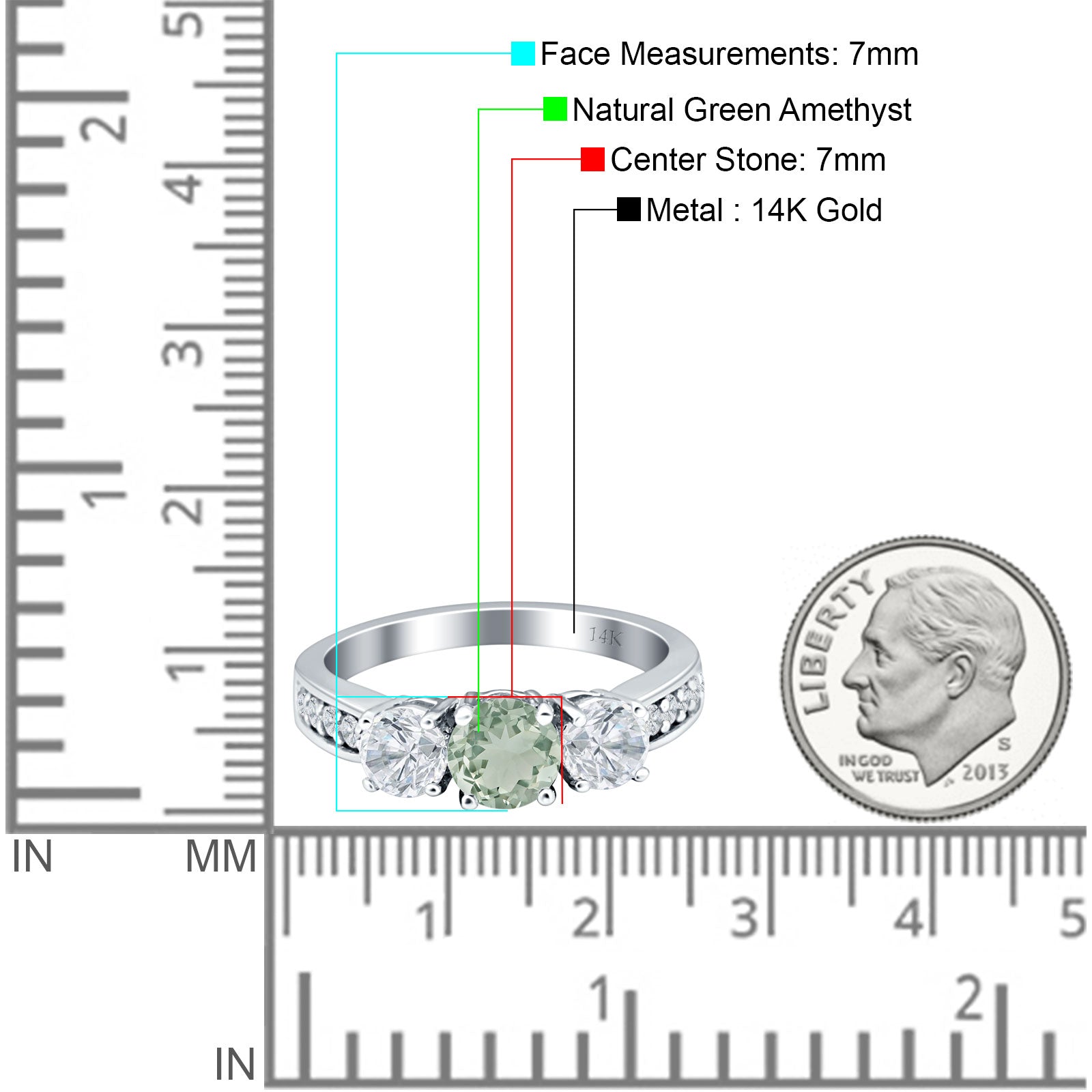 Three Stone Round Gold Ring