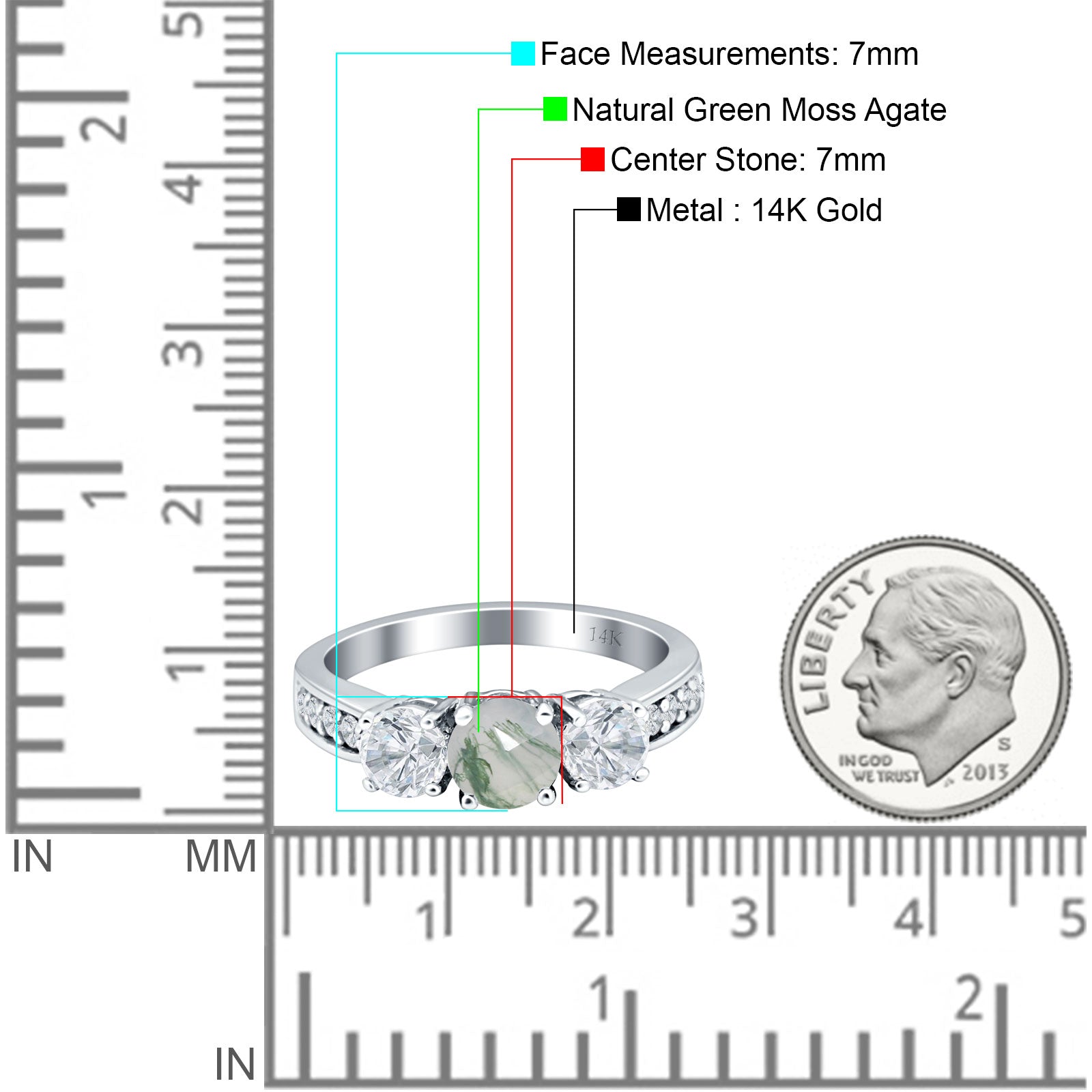 Three Stone Round Gold Ring