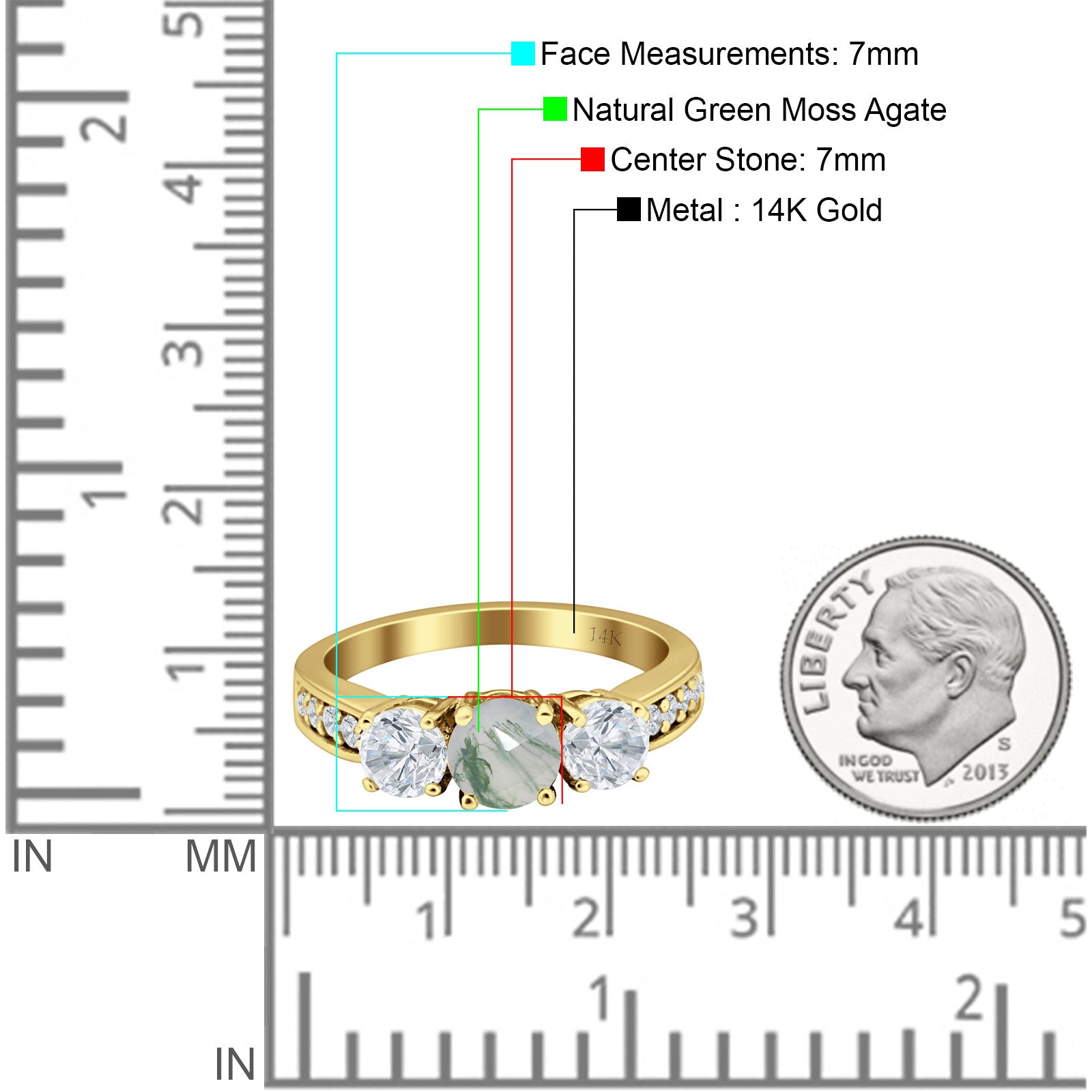 Three Stone Round Gold Ring