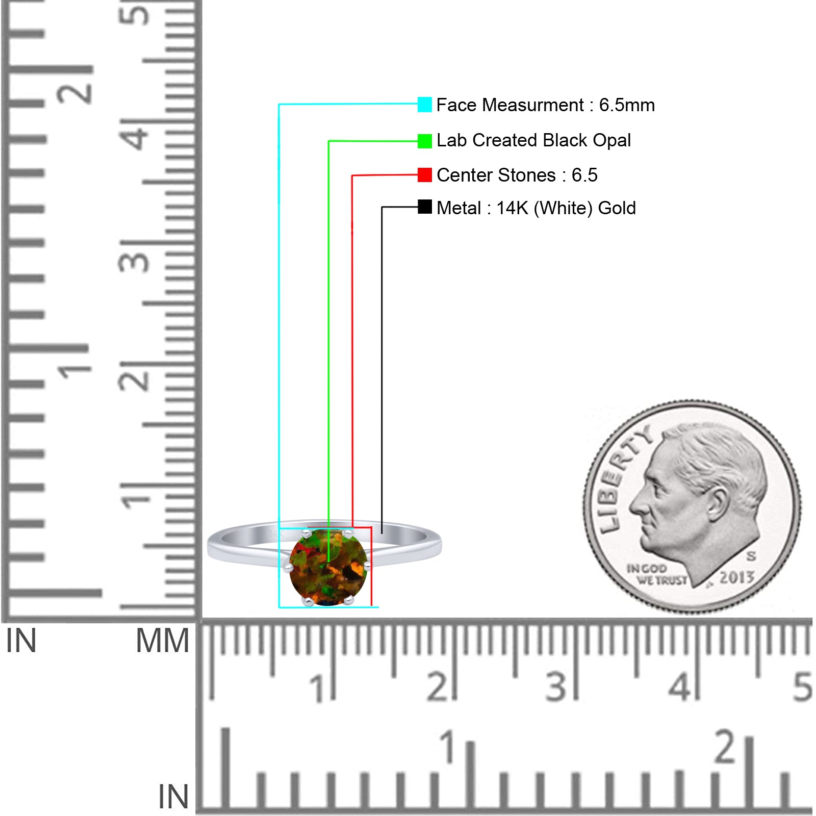 Round Lab Created Black Opal Solitaire Gold Ring