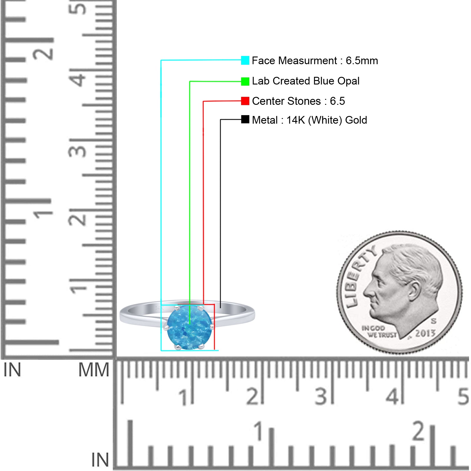 Round Lab Created Blue Opal Solitaire Gold Ring