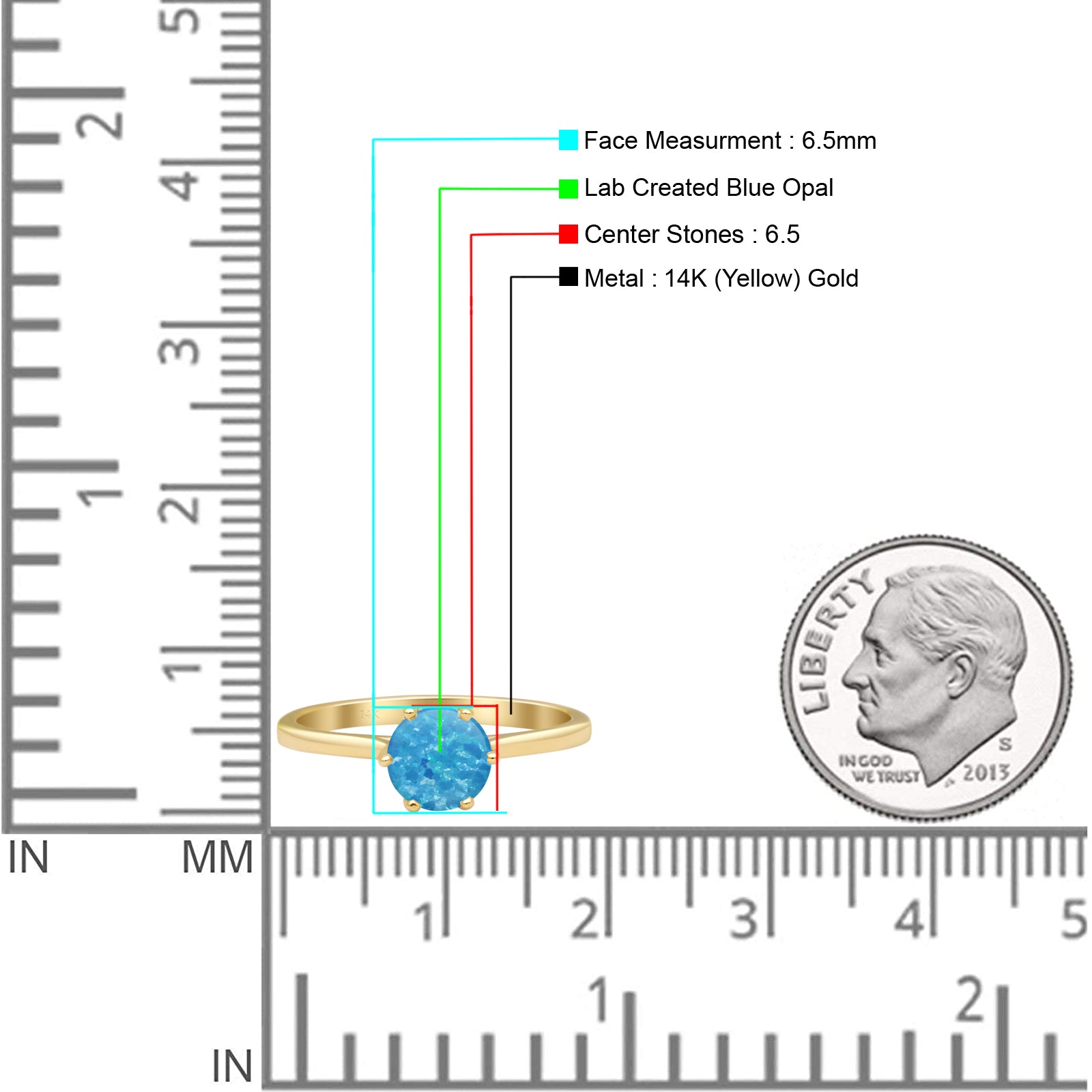 Round Lab Created Blue Opal Solitaire Gold Ring