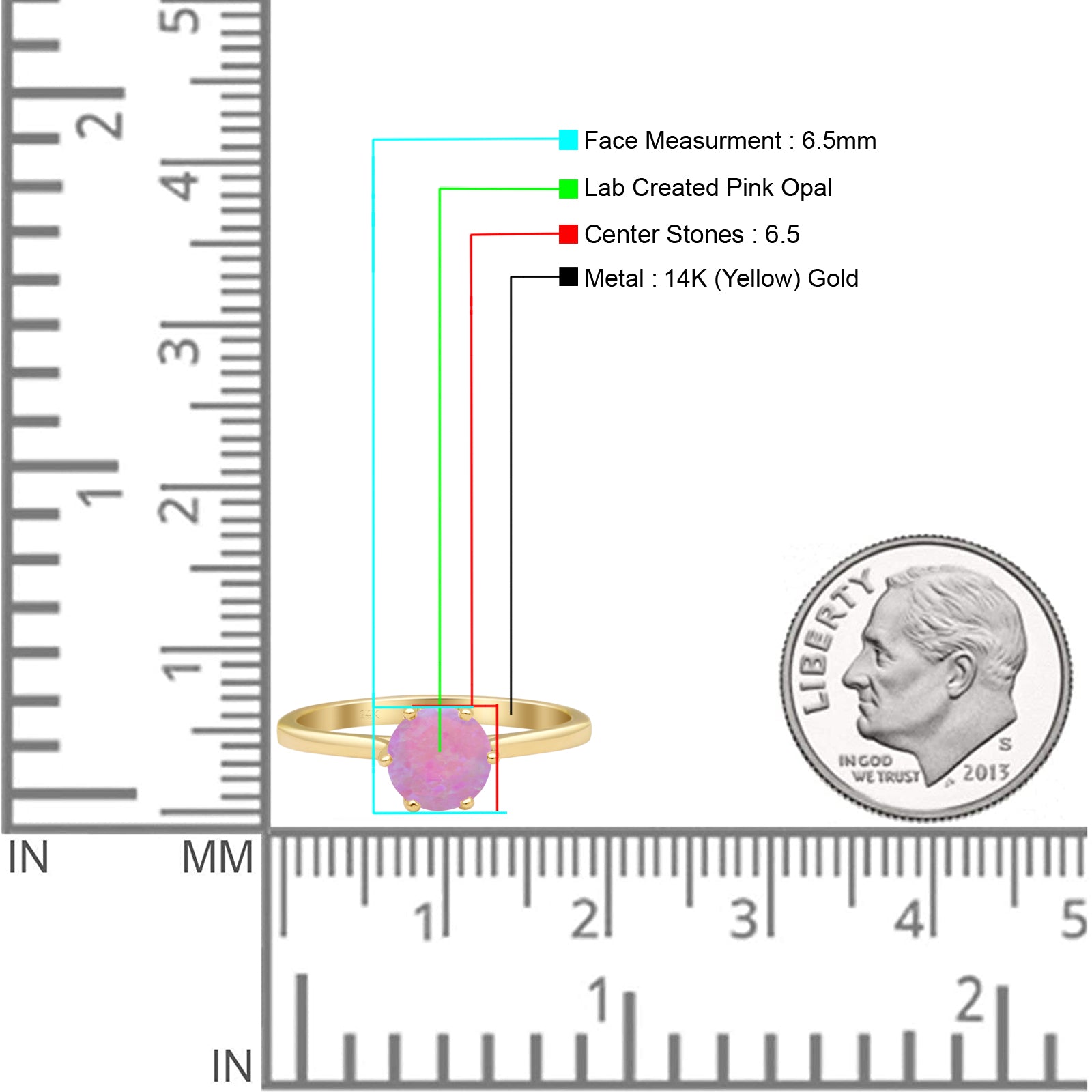 Round Lab Created Pink Opal Solitaire Gold Ring