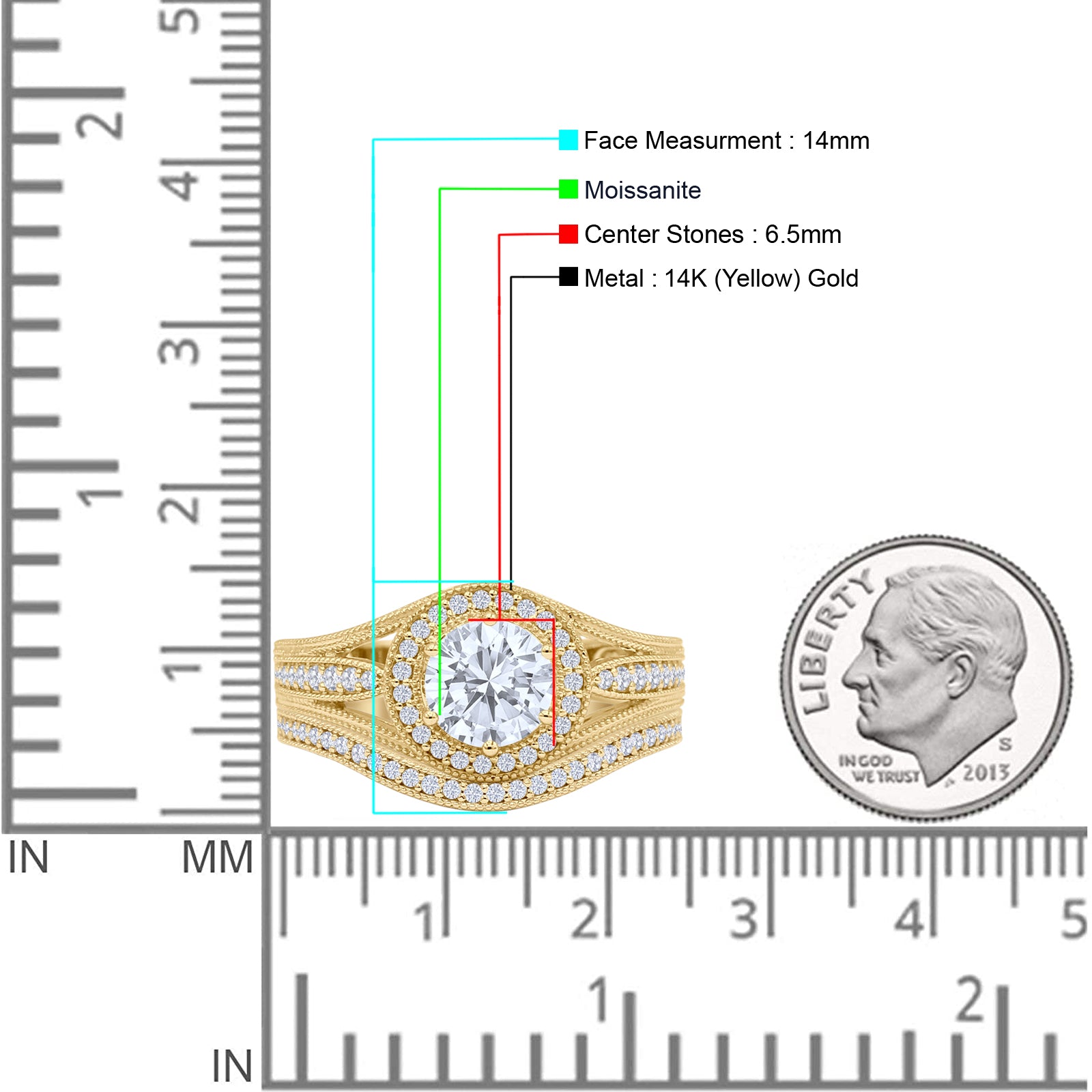 Two Piece Round Halo Split Shank Bridal Gold Ring