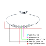 14K Gold 9 Twist Rope Chain Round Natural Diamond Adjustable Bracelet