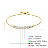 14K Gold 9 Twist Rope Chain Round Natural Diamond Adjustable Bracelet