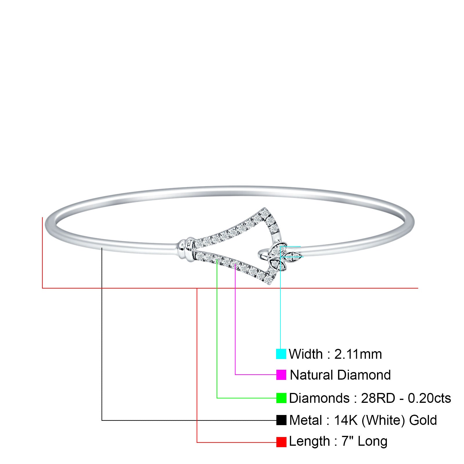 14K Gold 2.11mm Inter Quartet Bangle Bracelet Round Natural Diamond