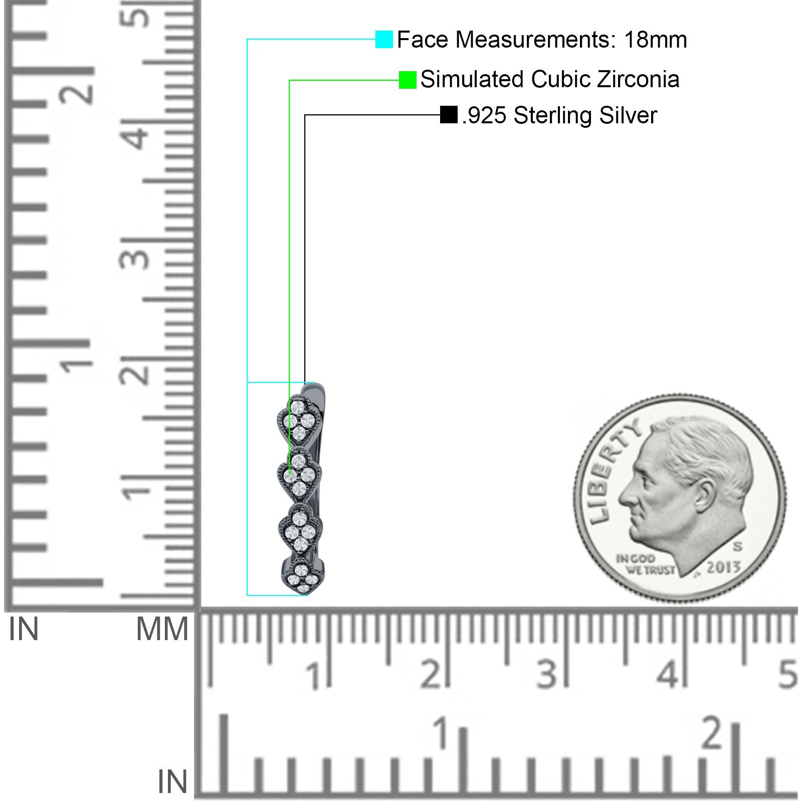 Leaf Style Hoop Earring Cubic Zirconia 925 Sterling Silver