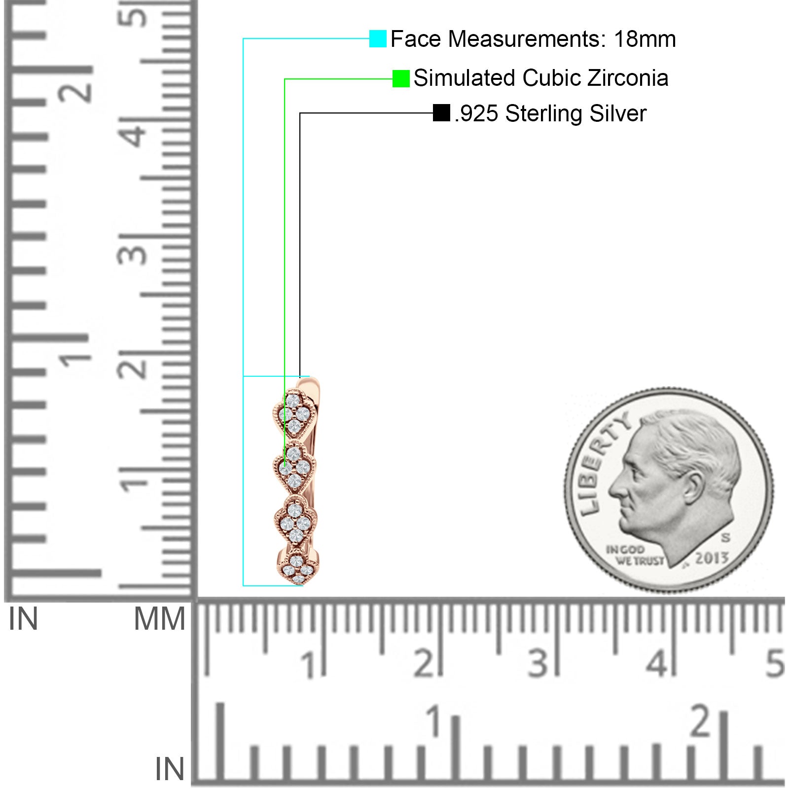 Leaf Style Hoop Earring Cubic Zirconia 925 Sterling Silver