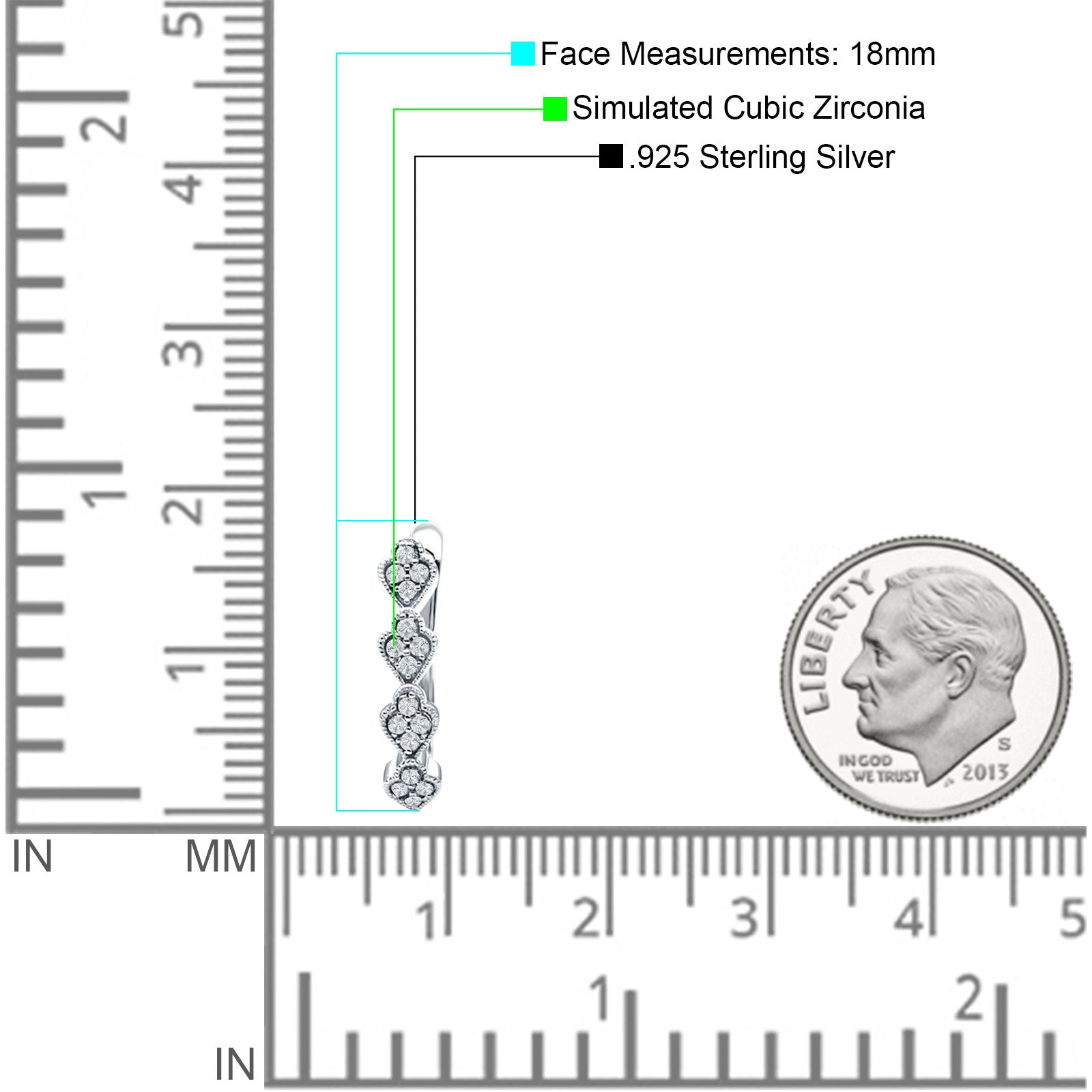 Leaf Style Hoop Earring Cubic Zirconia 925 Sterling Silver