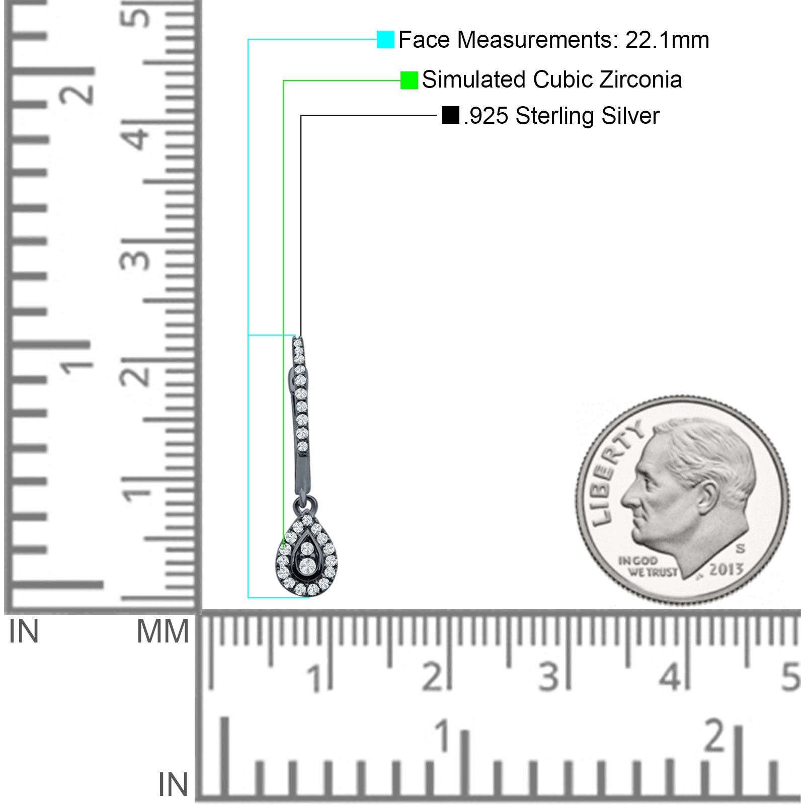 Pear Teardrop Hoop Earring Cubic Zirconia 925 Sterling Silver