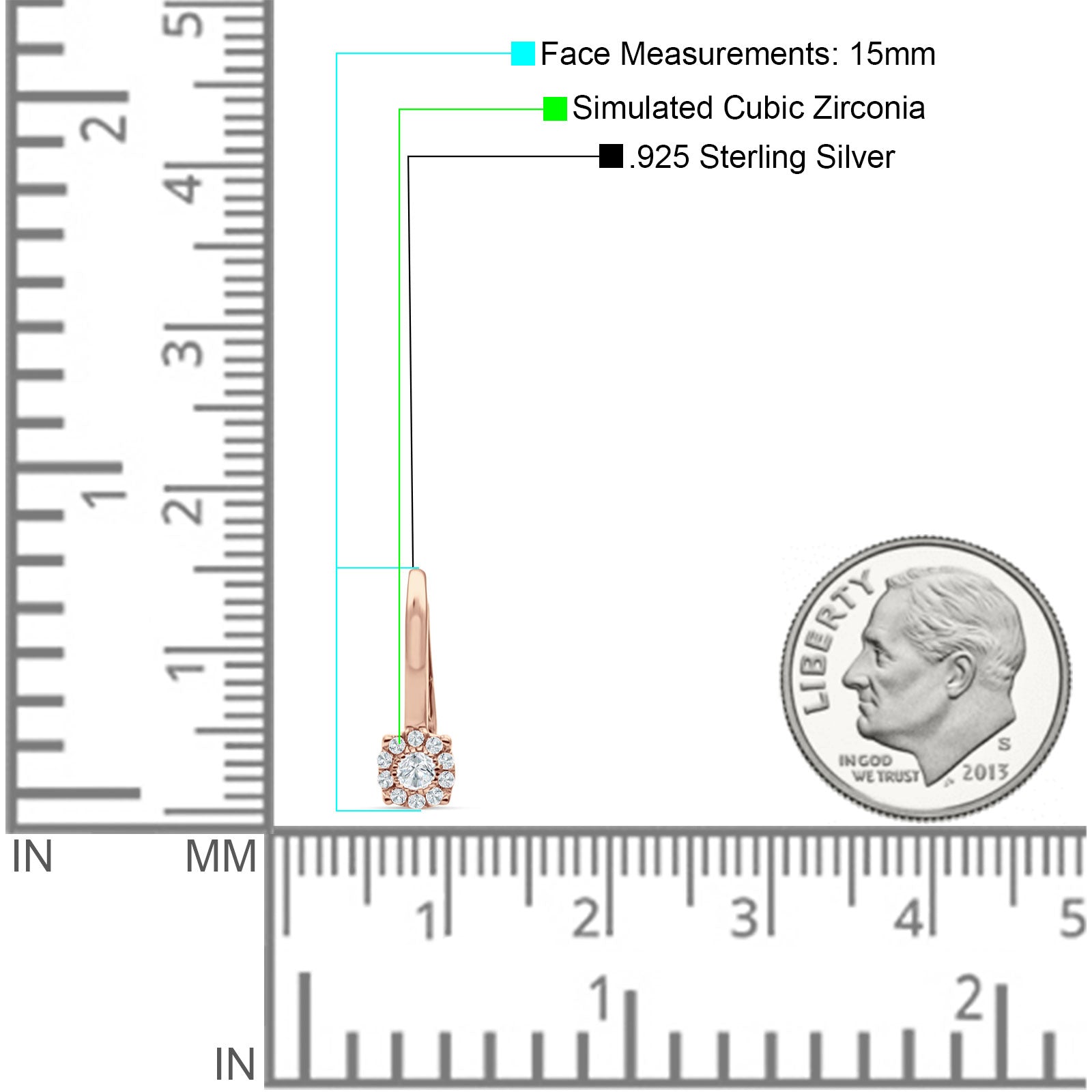 Cushion Round Halo Leverback Hoop Earring Cubic Zirconia 925 Sterling Silver