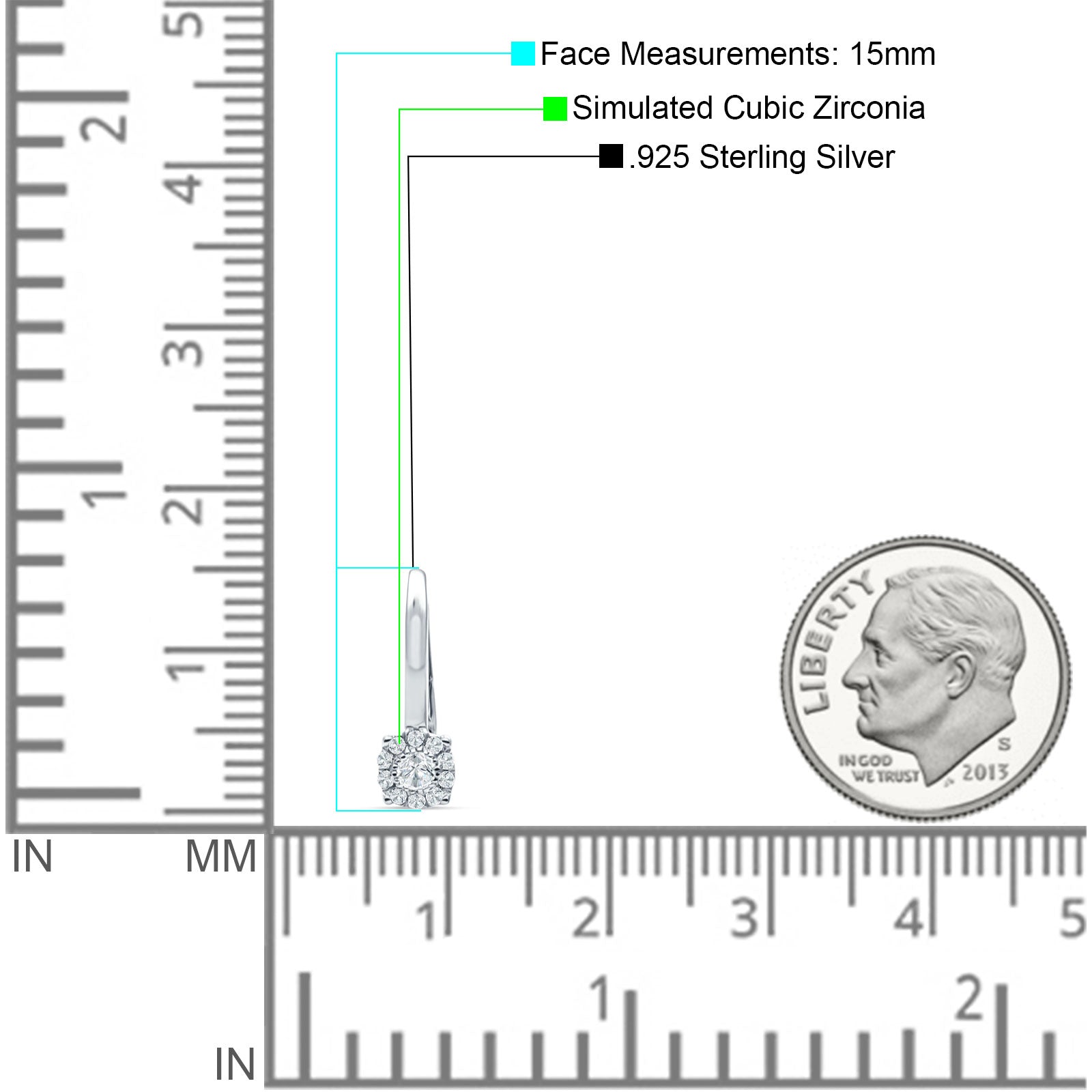 Cushion Round Halo Leverback Hoop Earring Cubic Zirconia 925 Sterling Silver