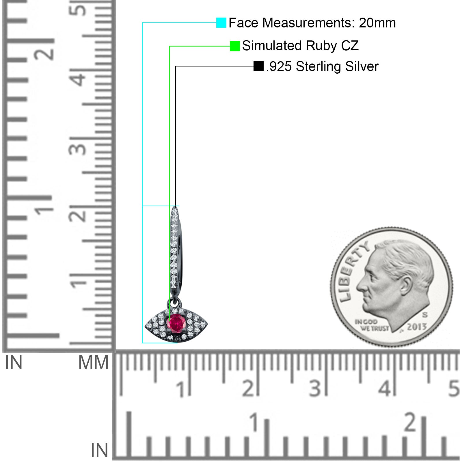 Evil Eye Huggie Hoop Earring Cubic Zirconia 925 Sterling Silver