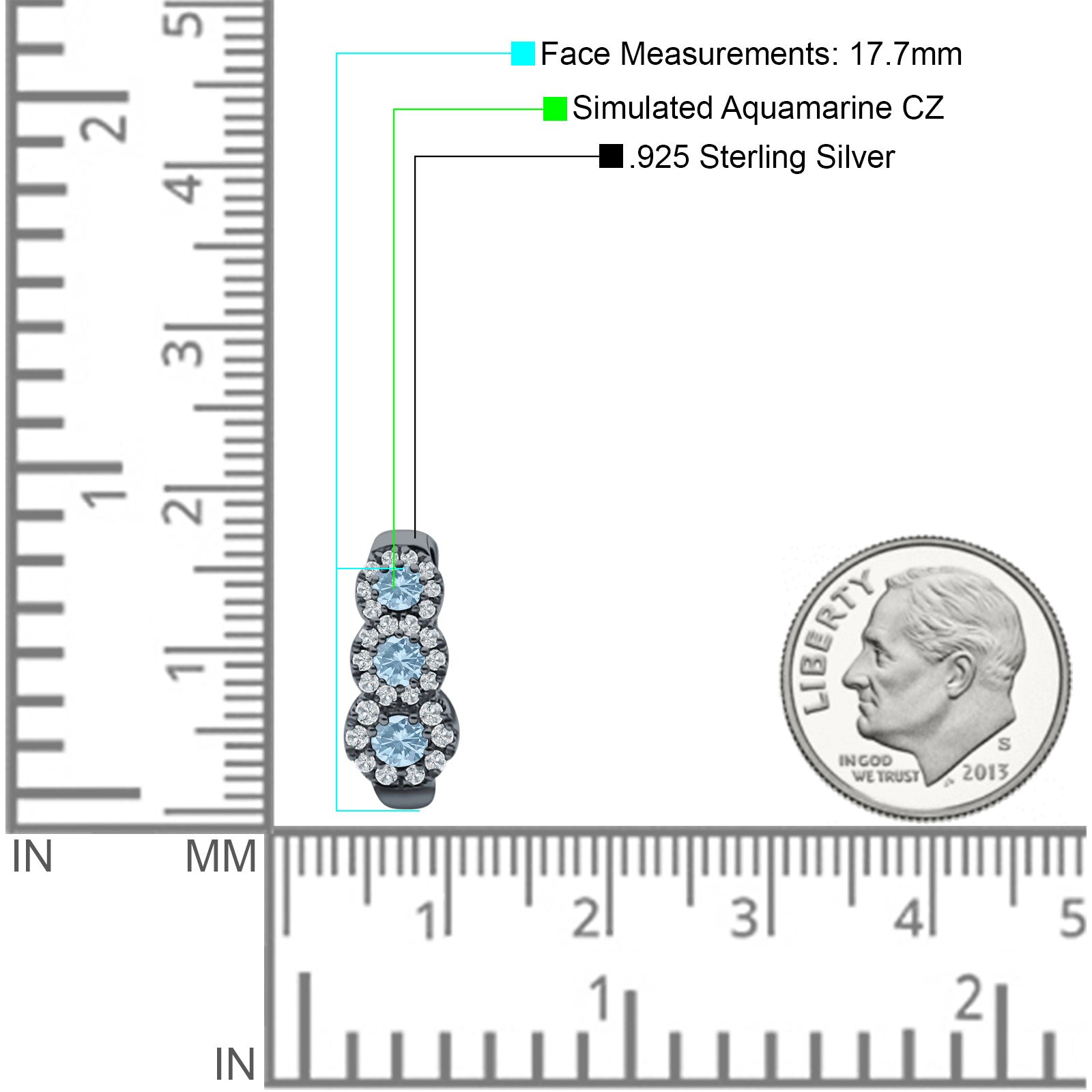 Three Round Halo Floral Hoop Earring Cubic Zirconia 925 Sterling Silver