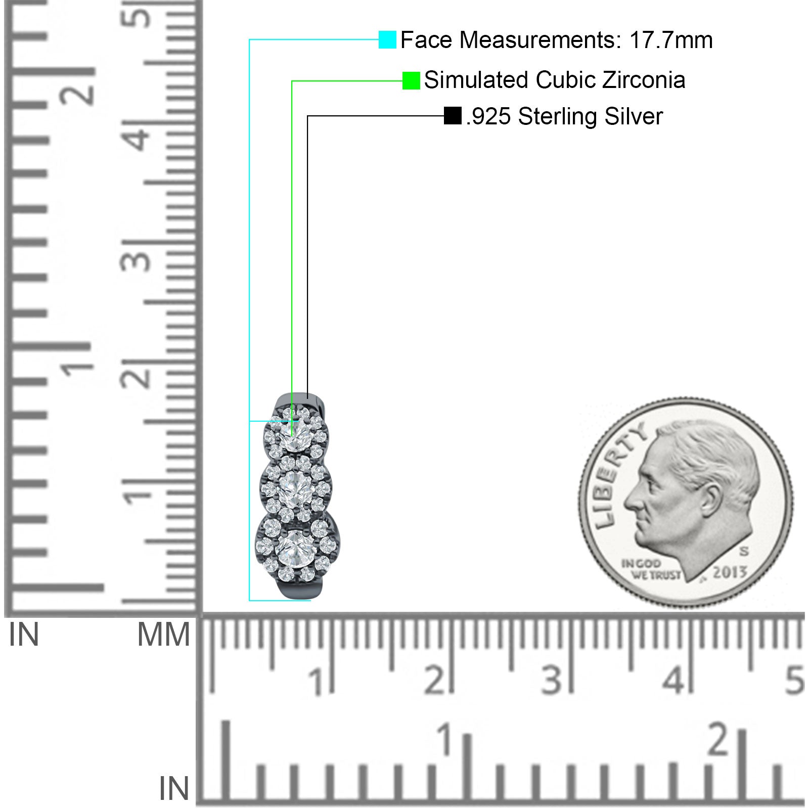 Three Round Halo Floral Hoop Earring Cubic Zirconia 925 Sterling Silver