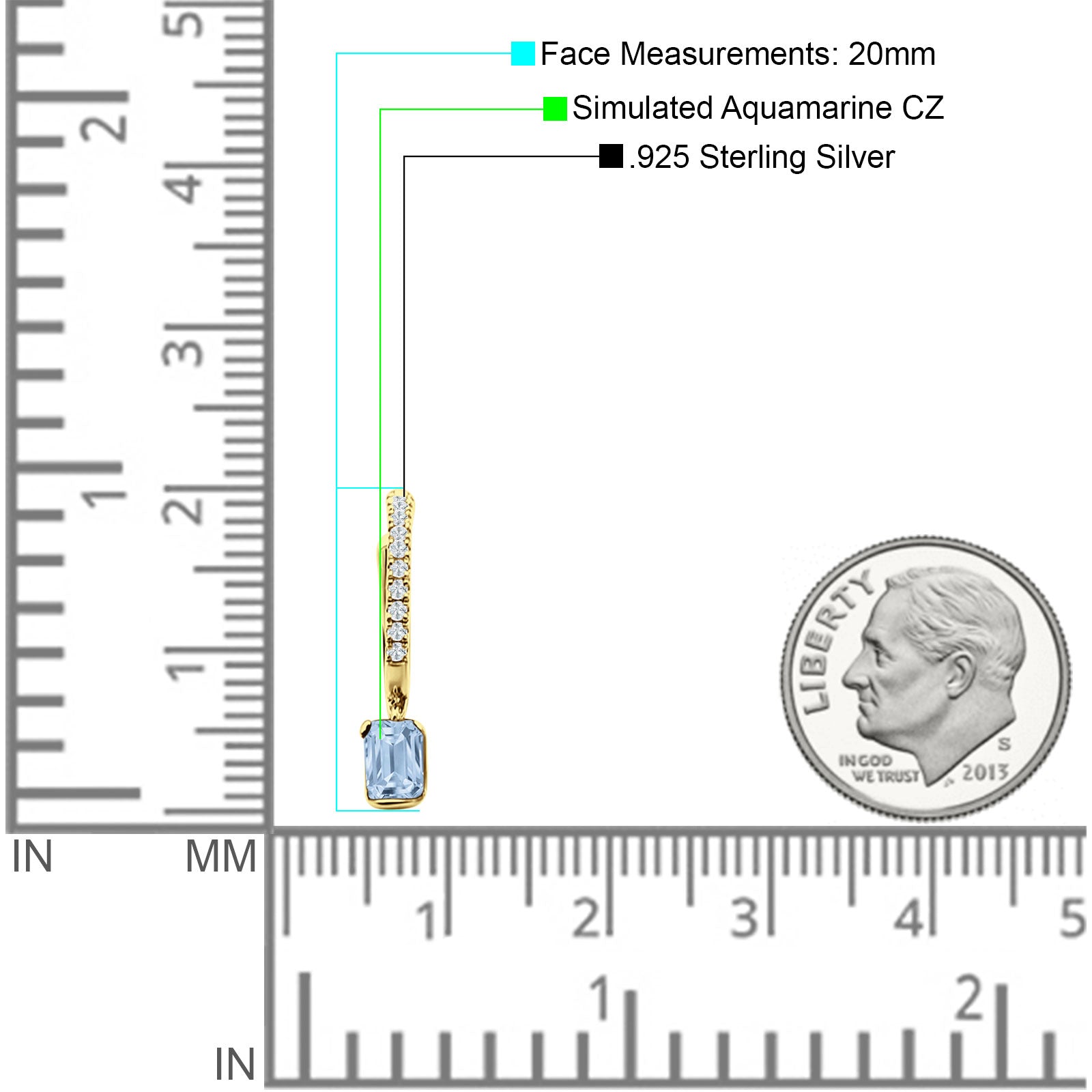 Emerald Cut Drop Dangle Hoop Earring Cubic Zirconia 925 Sterling Silver