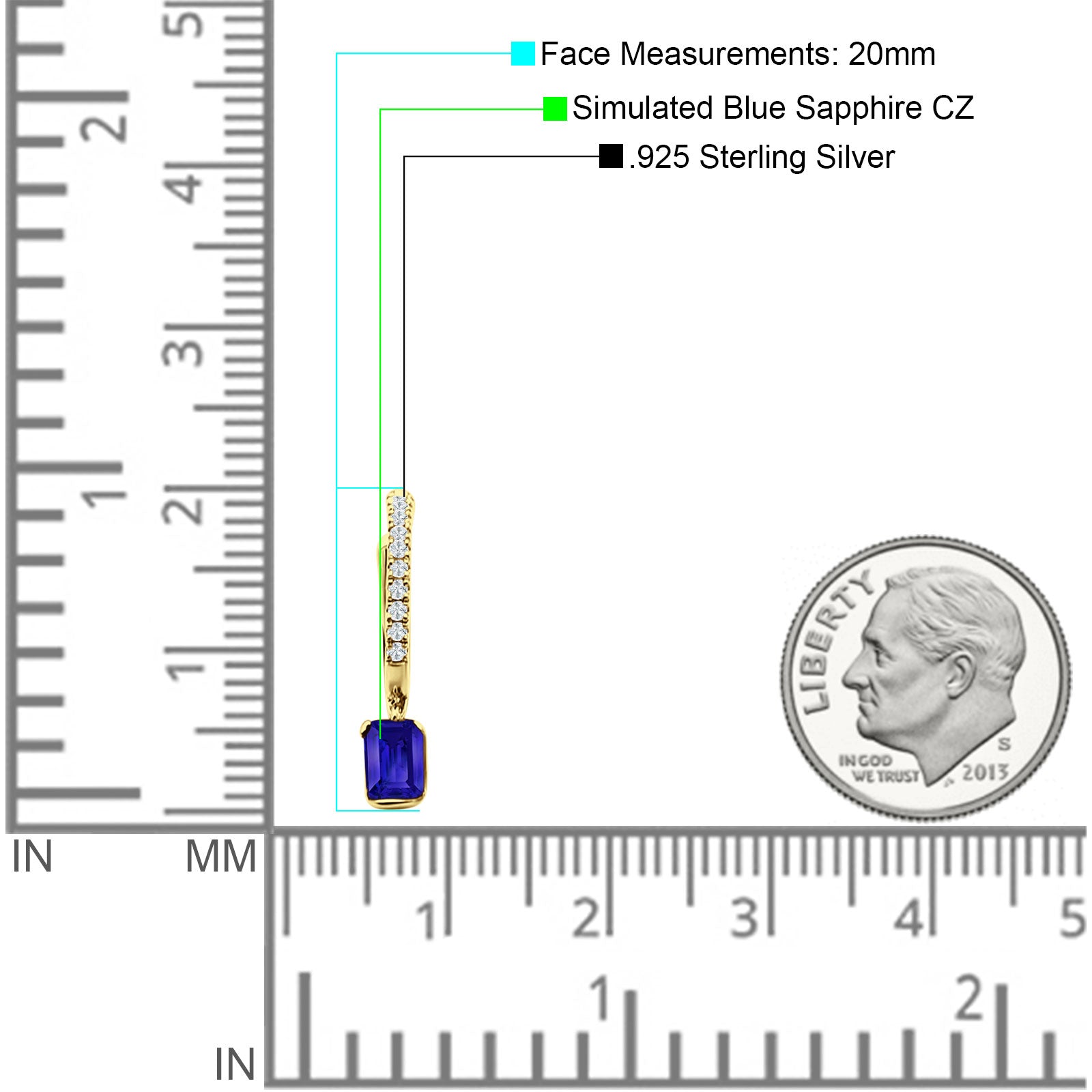 Emerald Cut Drop Dangle Hoop Earring Cubic Zirconia 925 Sterling Silver