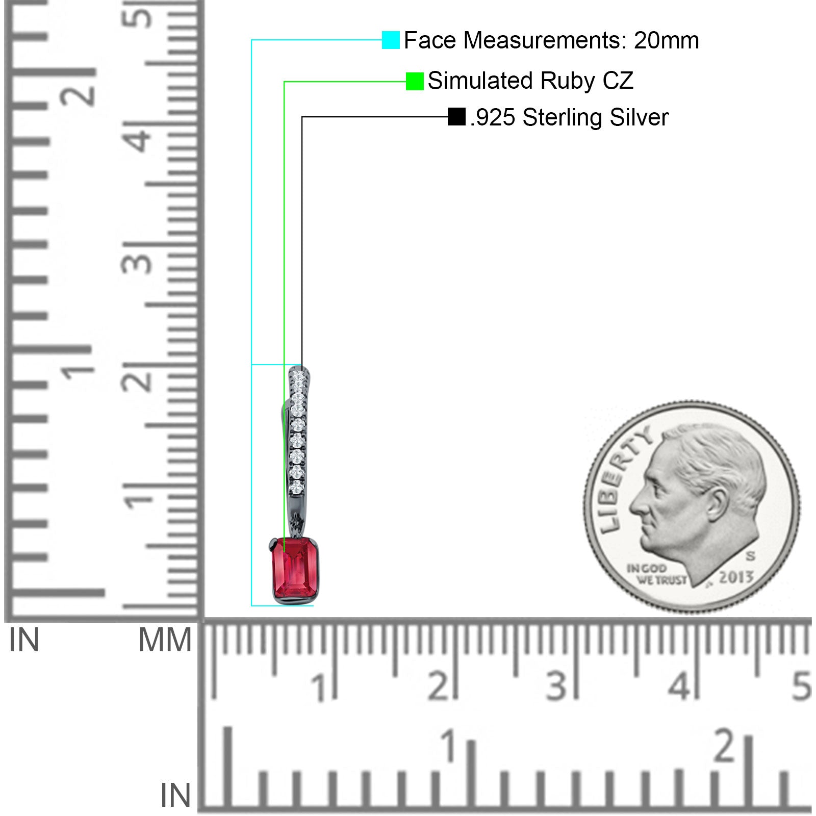 Emerald Cut Drop Dangle Hoop Earring Cubic Zirconia 925 Sterling Silver
