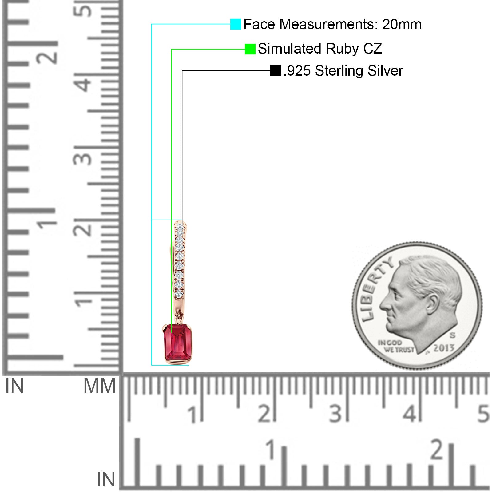 Emerald Cut Drop Dangle Hoop Earring Cubic Zirconia 925 Sterling Silver