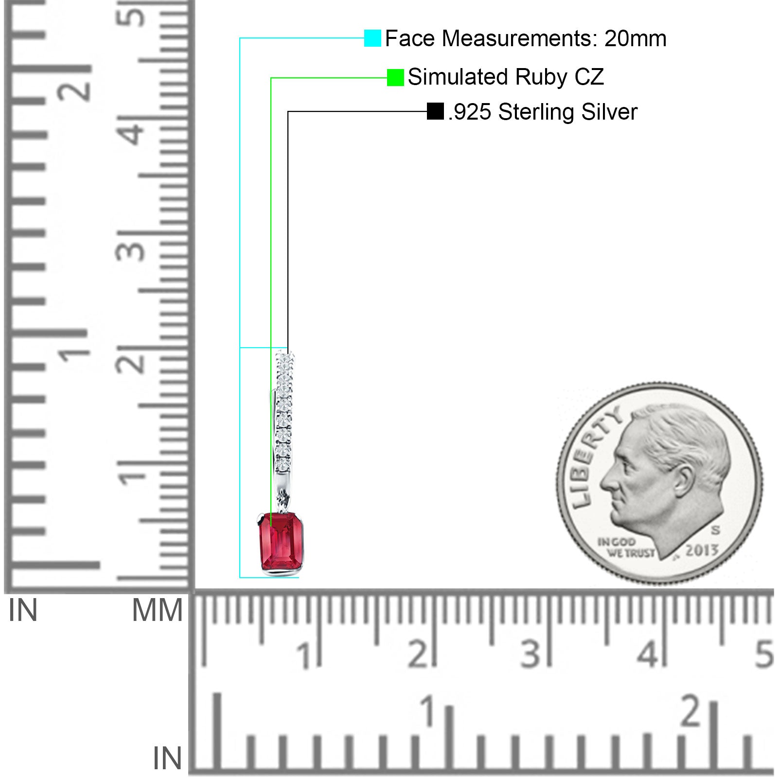 Emerald Cut Drop Dangle Hoop Earring Cubic Zirconia 925 Sterling Silver