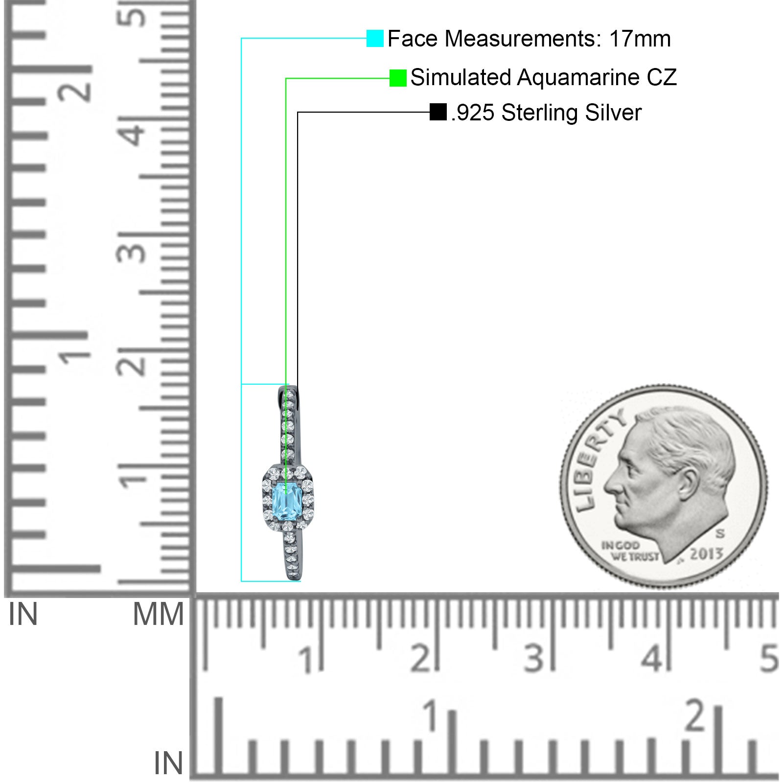 Emerald Cut Halo Hoop Earring Cubic Zirconia 925 Sterling Silver