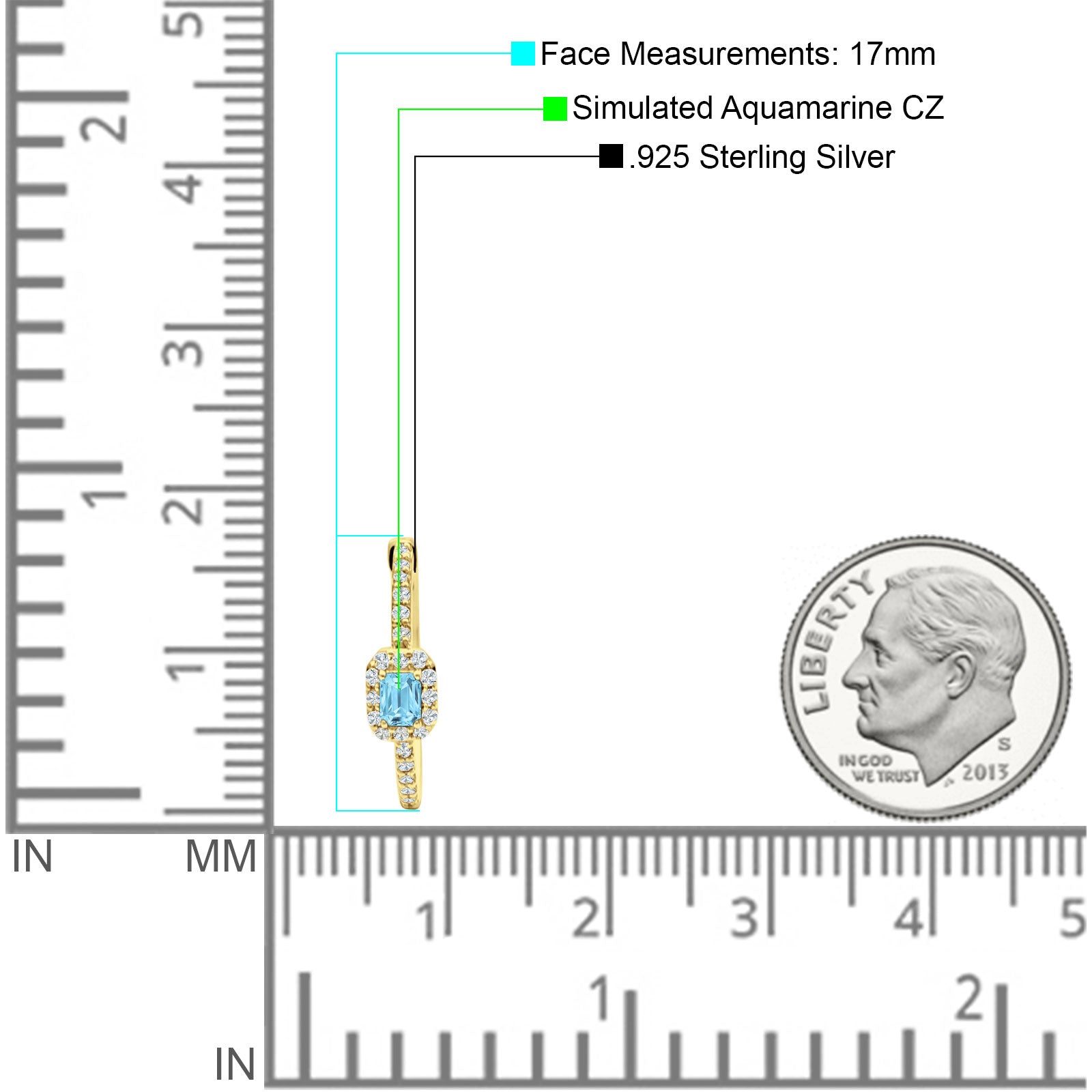 Emerald Cut Halo Hoop Earring Cubic Zirconia 925 Sterling Silver