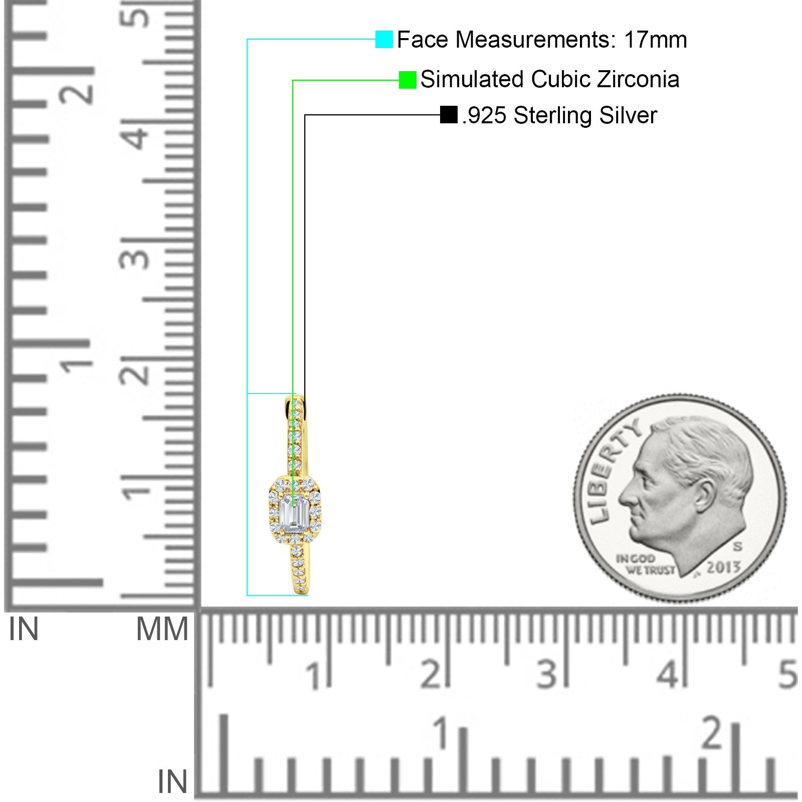 Emerald Cut Halo Hoop Earring Cubic Zirconia 925 Sterling Silver