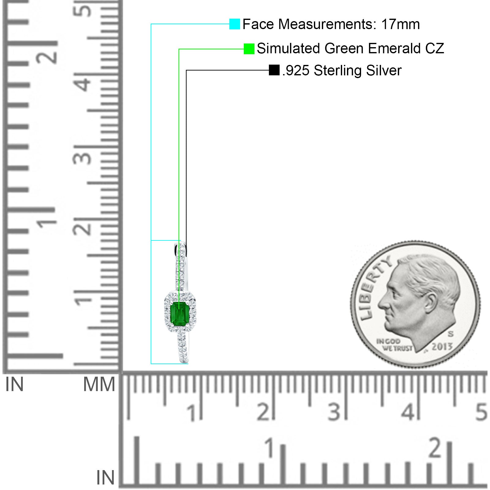 Emerald Cut Halo Hoop Earring Cubic Zirconia 925 Sterling Silver