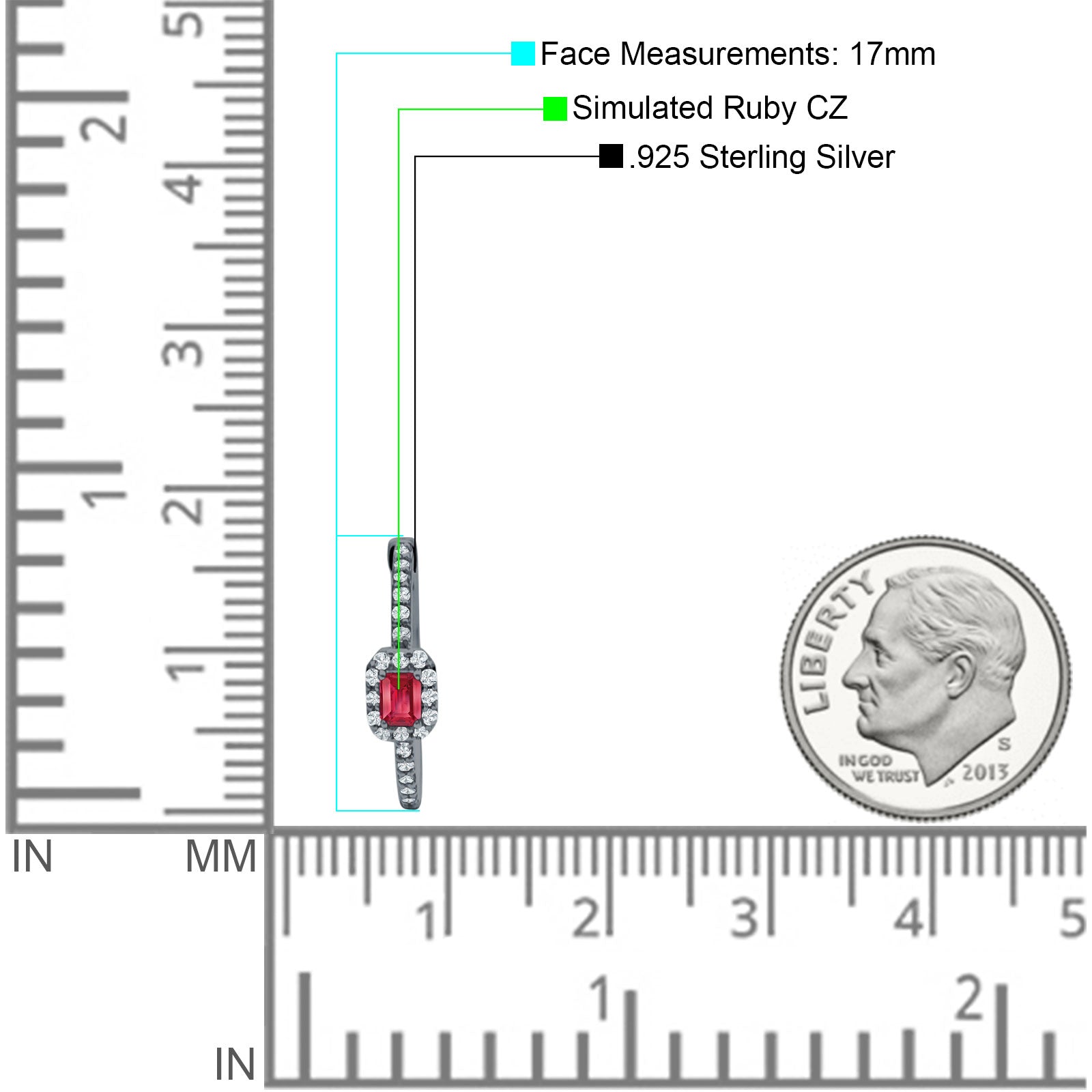 Emerald Cut Halo Hoop Earring Cubic Zirconia 925 Sterling Silver