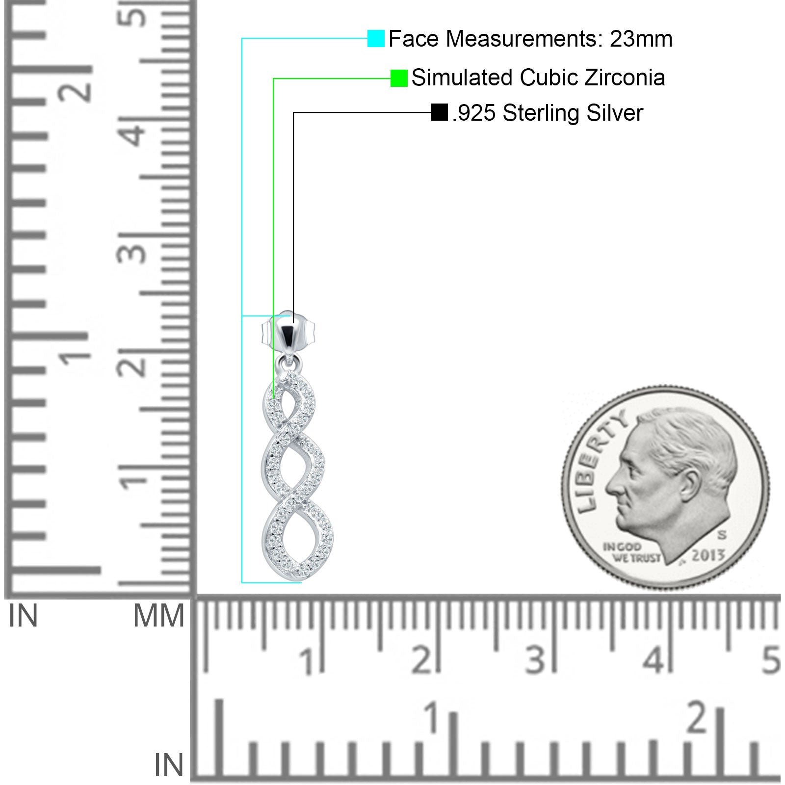 Twisted Infinity Stud Earring Cubic Zirconia 925 Sterling Silver