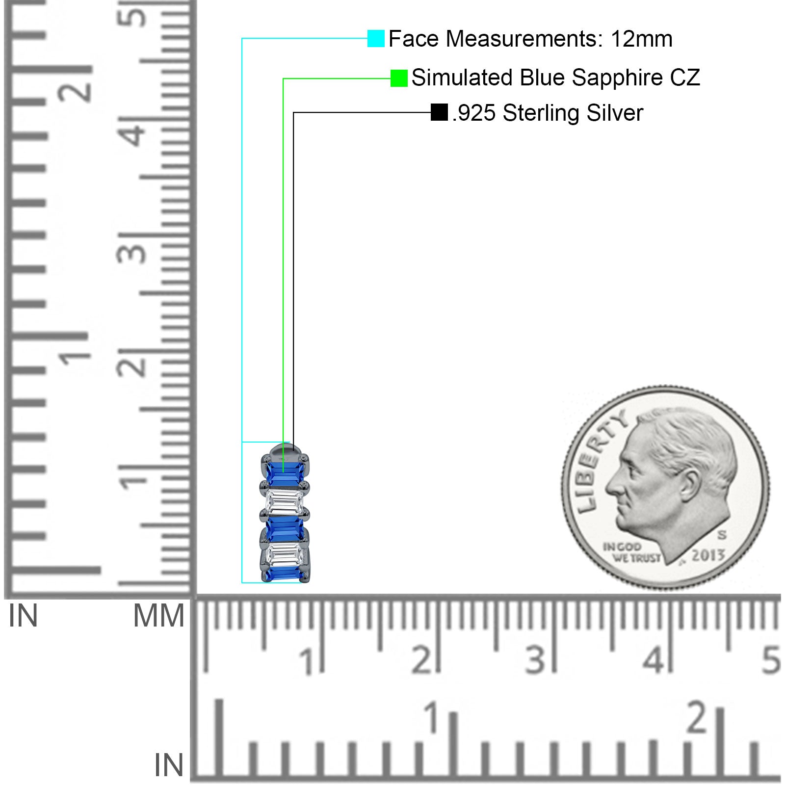 Minimalist Baguette Cubic Zirconia Huggie Hoop Earring Solid 925 Sterling Silver