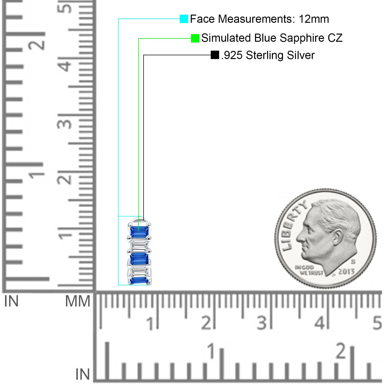 Minimalist Baguette Cubic Zirconia Huggie Hoop Earring Solid 925 Sterling Silver