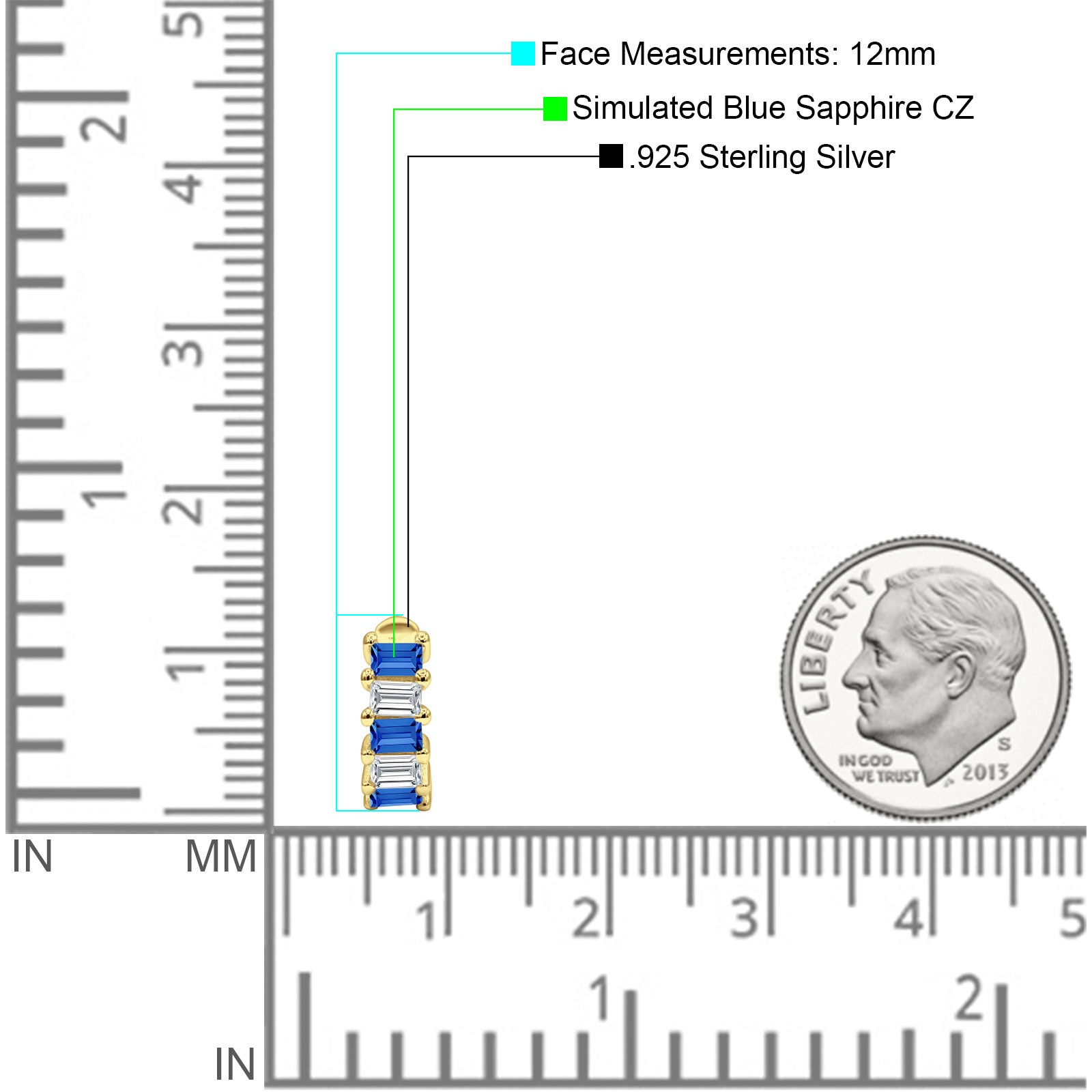 Minimalist Baguette Cubic Zirconia Huggie Hoop Earring Solid 925 Sterling Silver