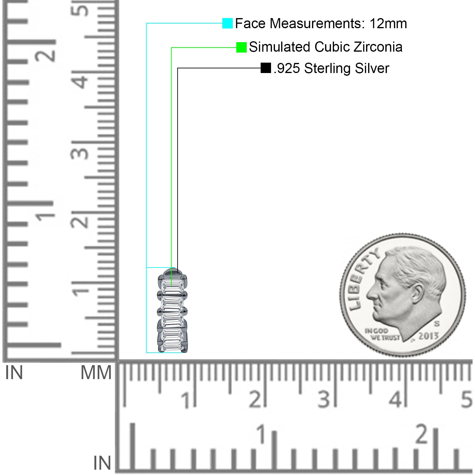 Minimalist Baguette Cubic Zirconia Huggie Hoop Earring Solid 925 Sterling Silver
