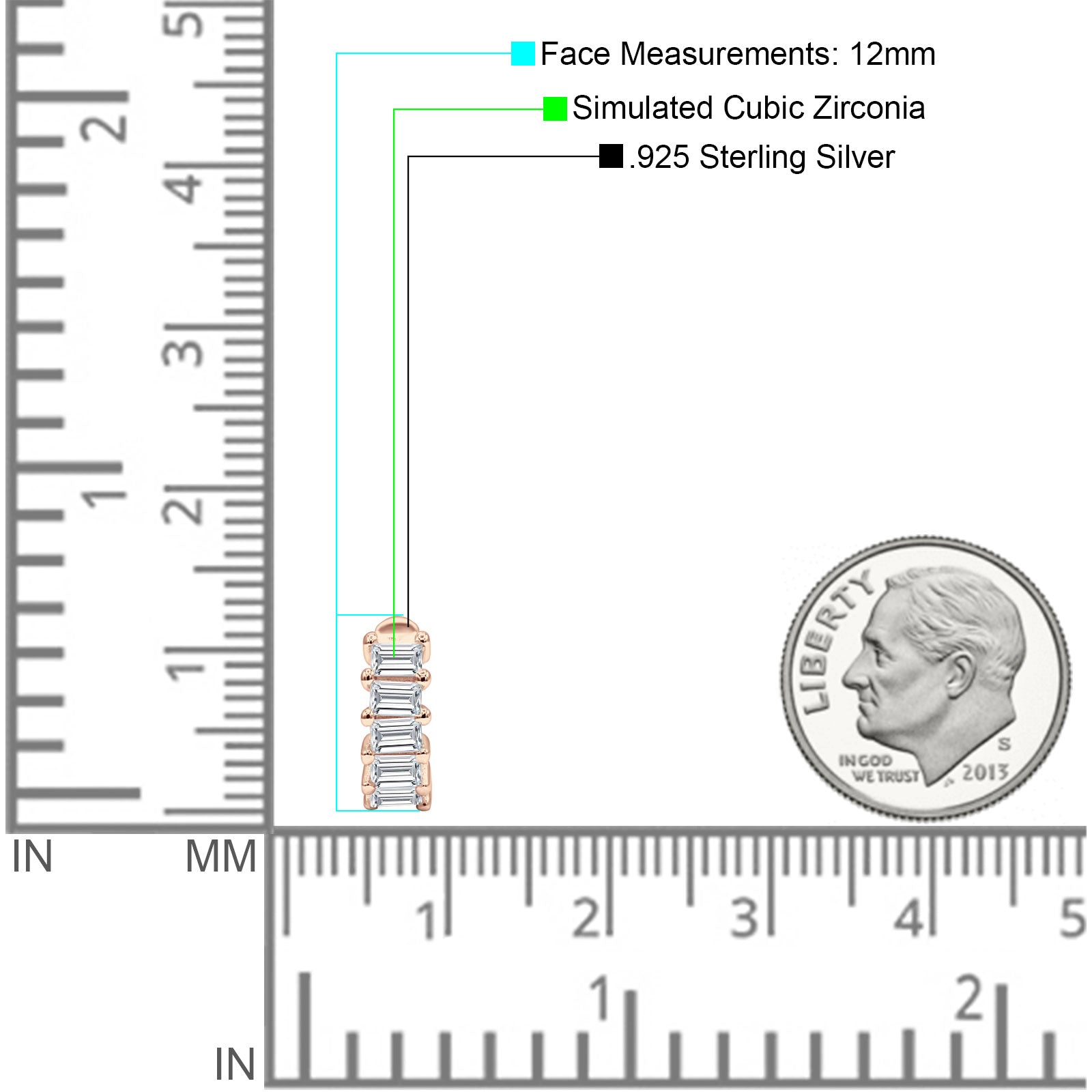Minimalist Baguette Cubic Zirconia Huggie Hoop Earring Solid 925 Sterling Silver