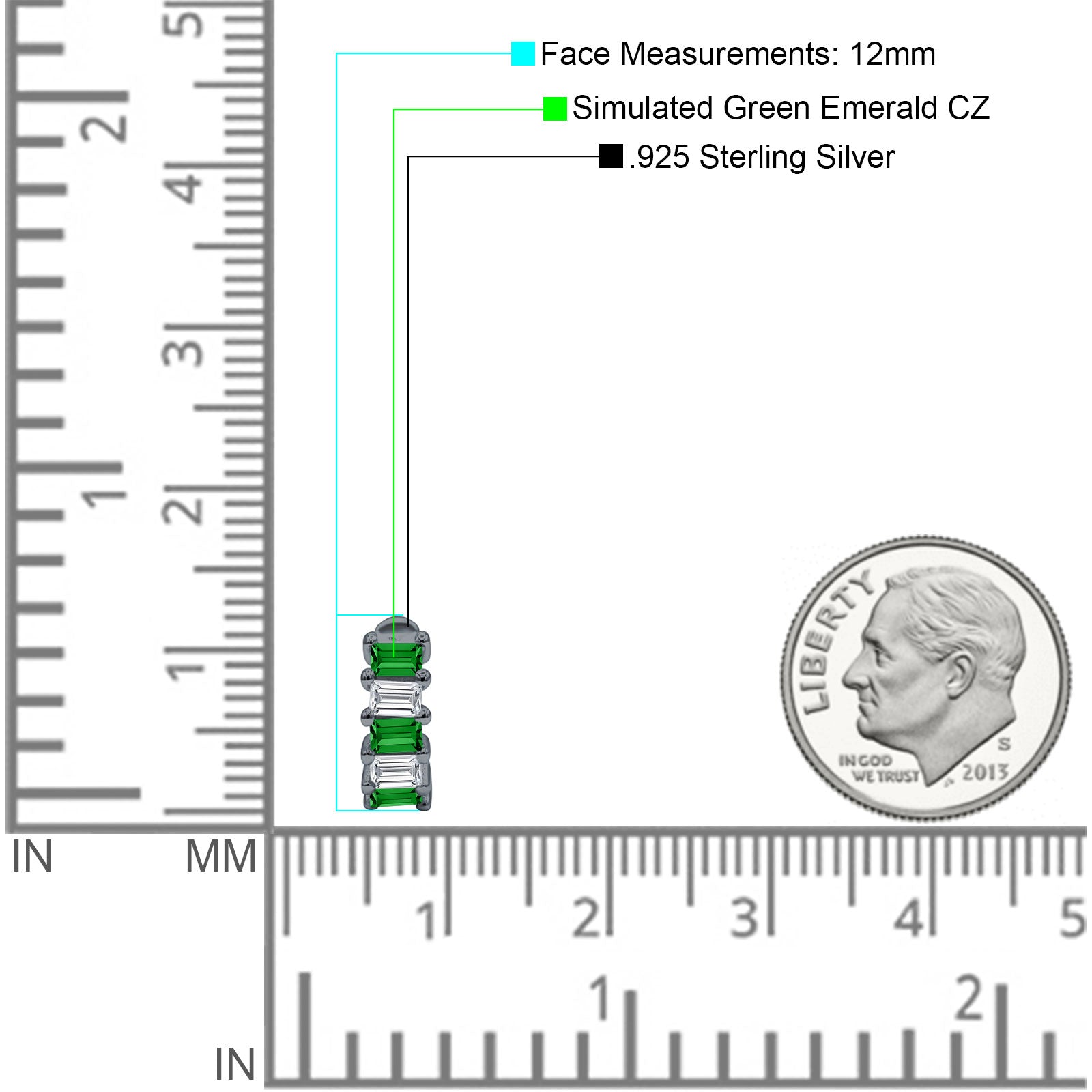 Minimalist Baguette Cubic Zirconia Huggie Hoop Earring Solid 925 Sterling Silver