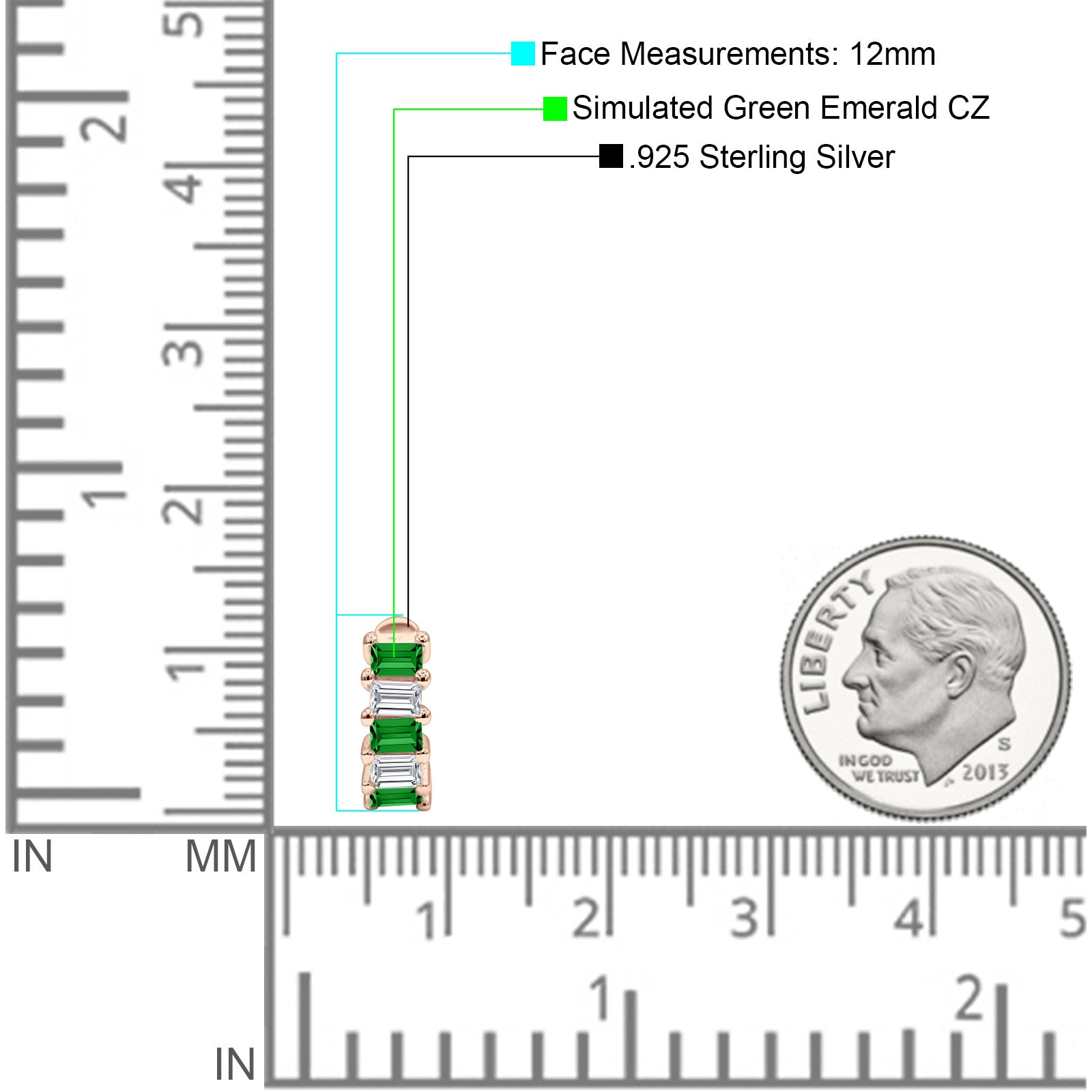 Minimalist Baguette Cubic Zirconia Huggie Hoop Earring Solid 925 Sterling Silver