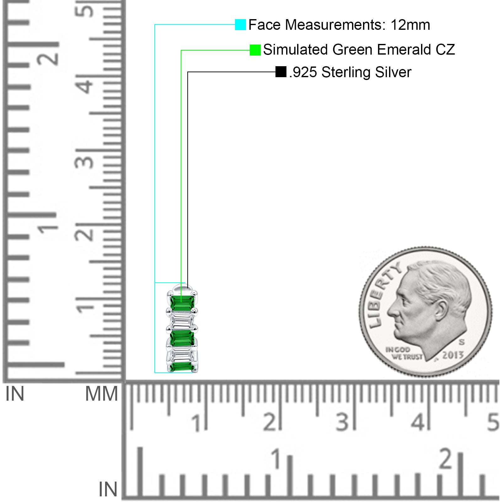 Minimalist Baguette Cubic Zirconia Huggie Hoop Earring Solid 925 Sterling Silver